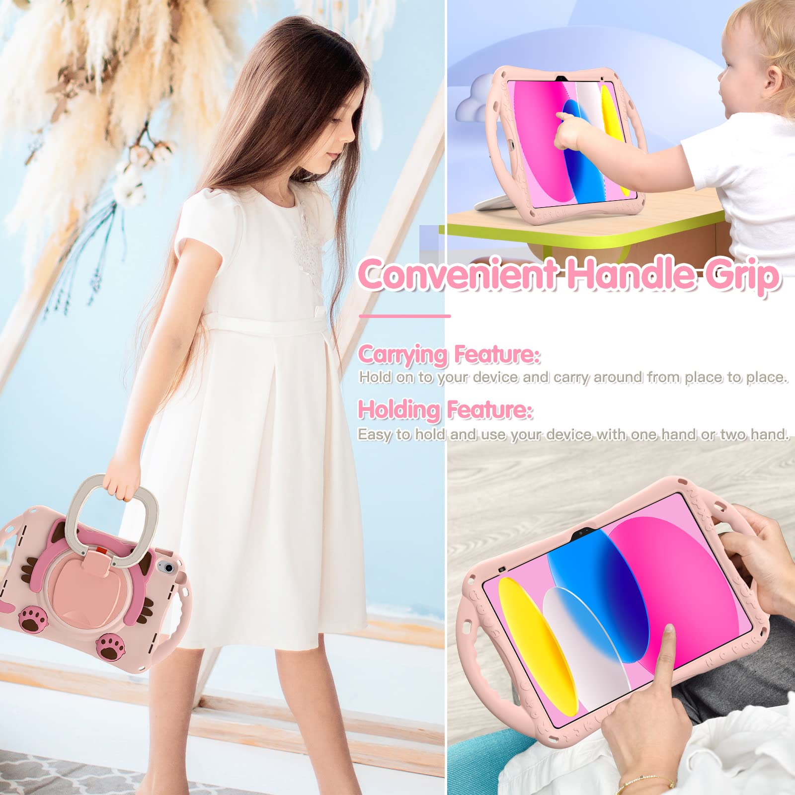 Braecn Cute Cat Case For Ipad 10Th Generation 10.9 Inch 2022, Silicone Kids Boys Girls Case With Pencil Holder,Carrying Shoulder