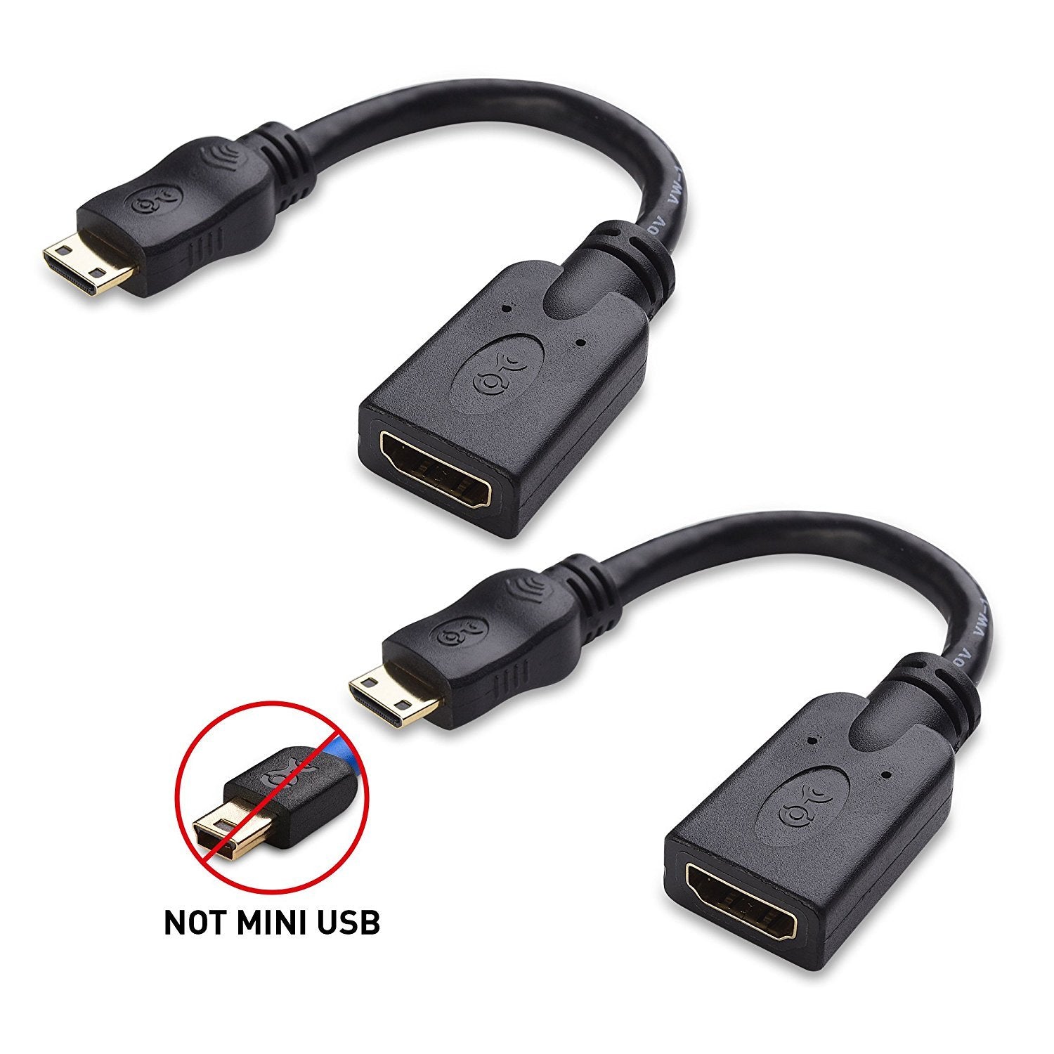 Cable Matters 2 Pack Mini HDMI to HDMI Adapter (HDMI to Mini HDMI Adapter) 6 Inches with 4K and HDR Support for Raspberry Pi Zero and More
