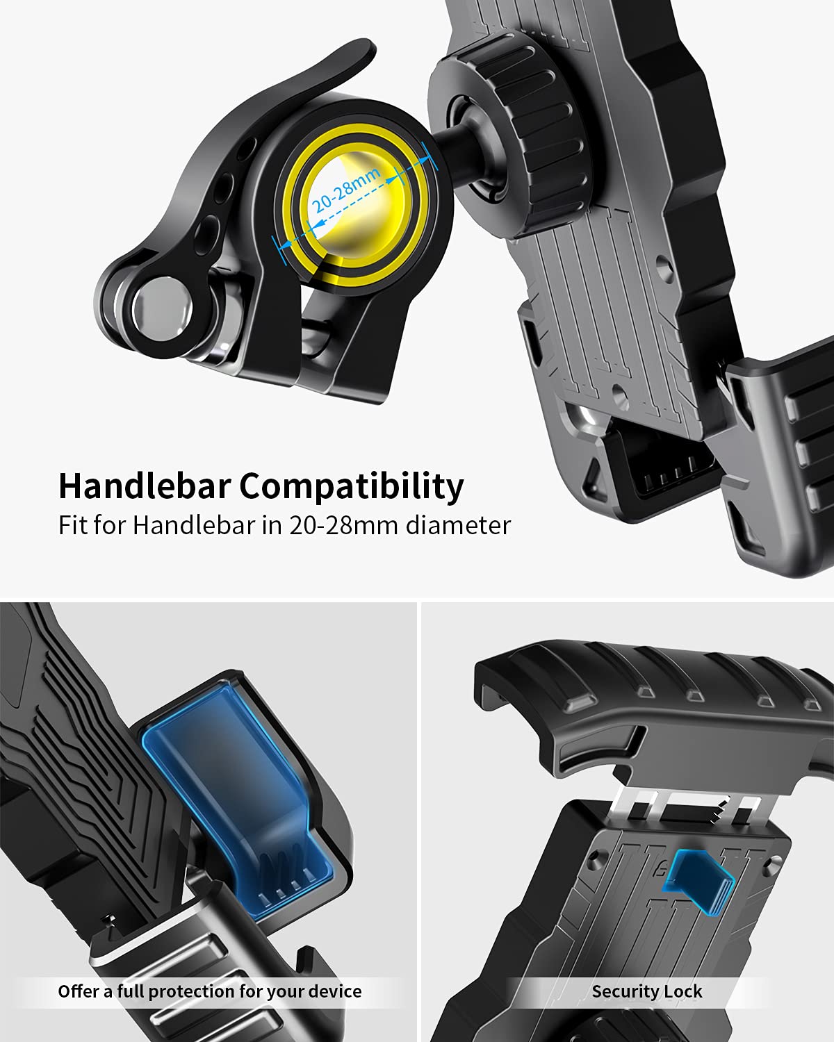 Oqtiq Dirt Bike Phone Mount, Motorcycle Handlebar Phone Mount Cell Phone Clamp, Scooter Phone Clip Compatible With Iphone 14/ Ip