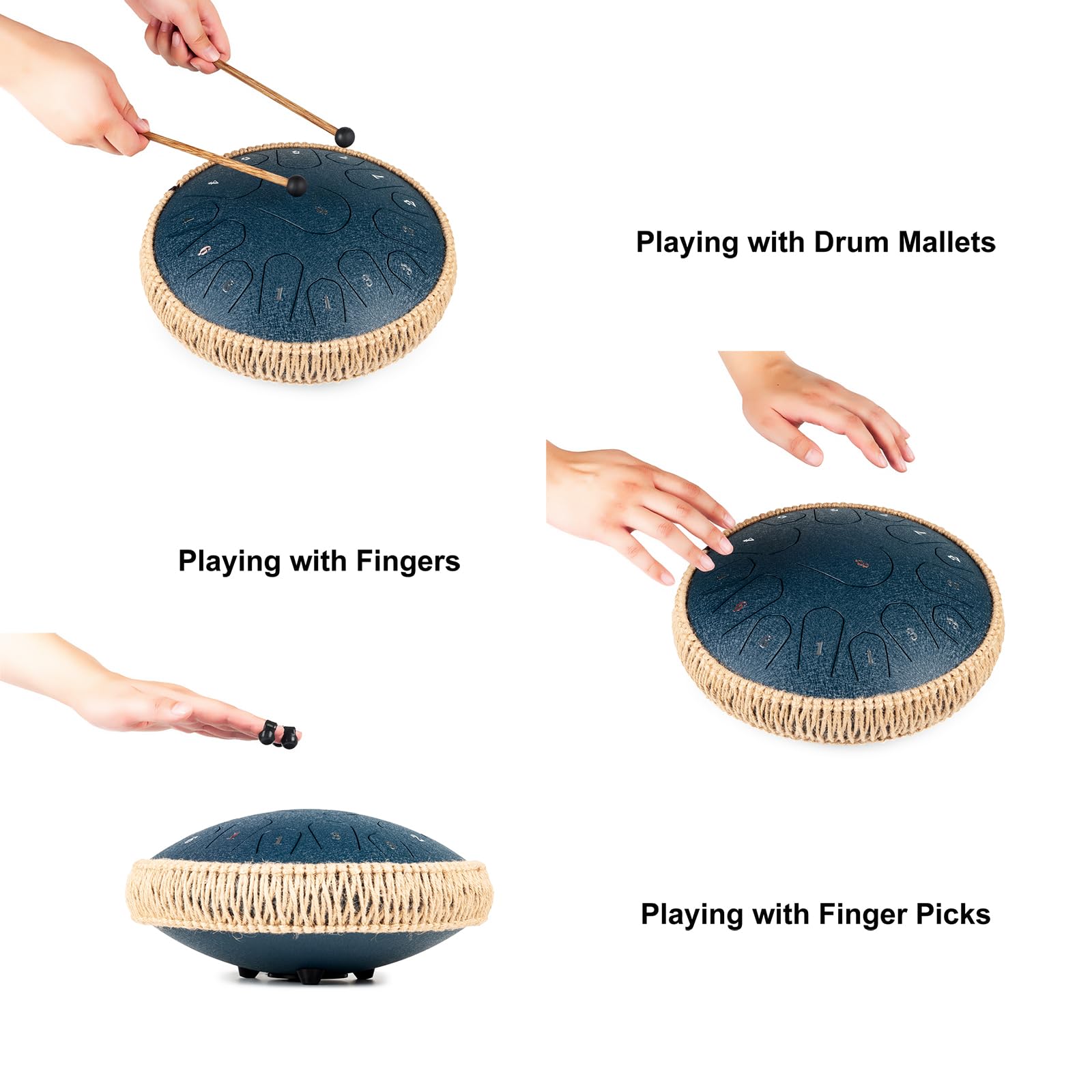 Hopwell Steel Tongue Drum   13 Inches 15 Notes Tongue Drum   Hand Pan Drum With Music Book, Handpan Drum Mallets And Carry Bag,