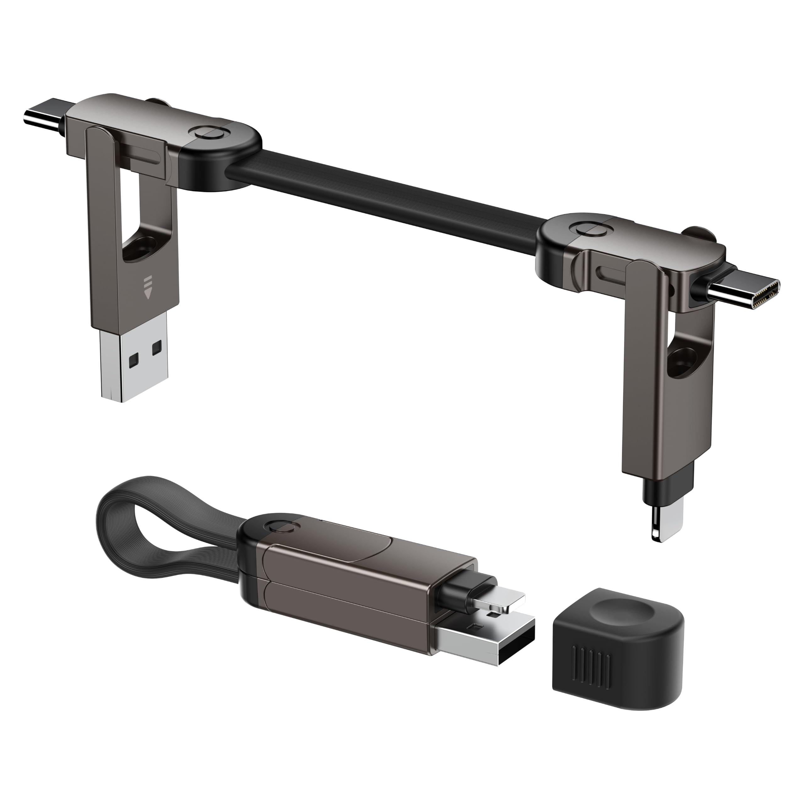 6in1 Keychain Charging Cable,60W Fast Charging Multi Charging Cable with USBA,USBC,L & Micro USB Connectors,Travel Essential