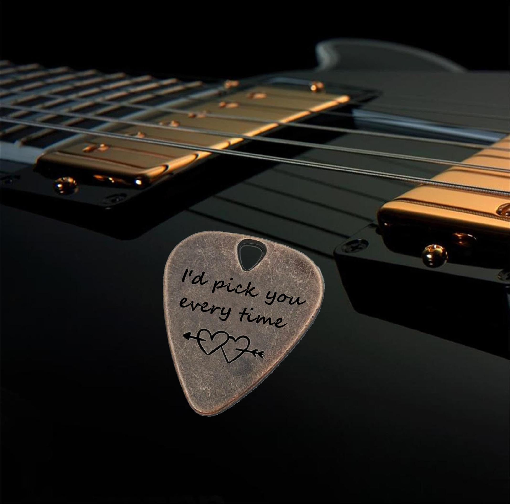 Juppe Guitar Picks, I'D Pick You Every Time Bronze Guitar Pick With Leather Case, Music Birthday Gifts For Couples (Bronze  I'D