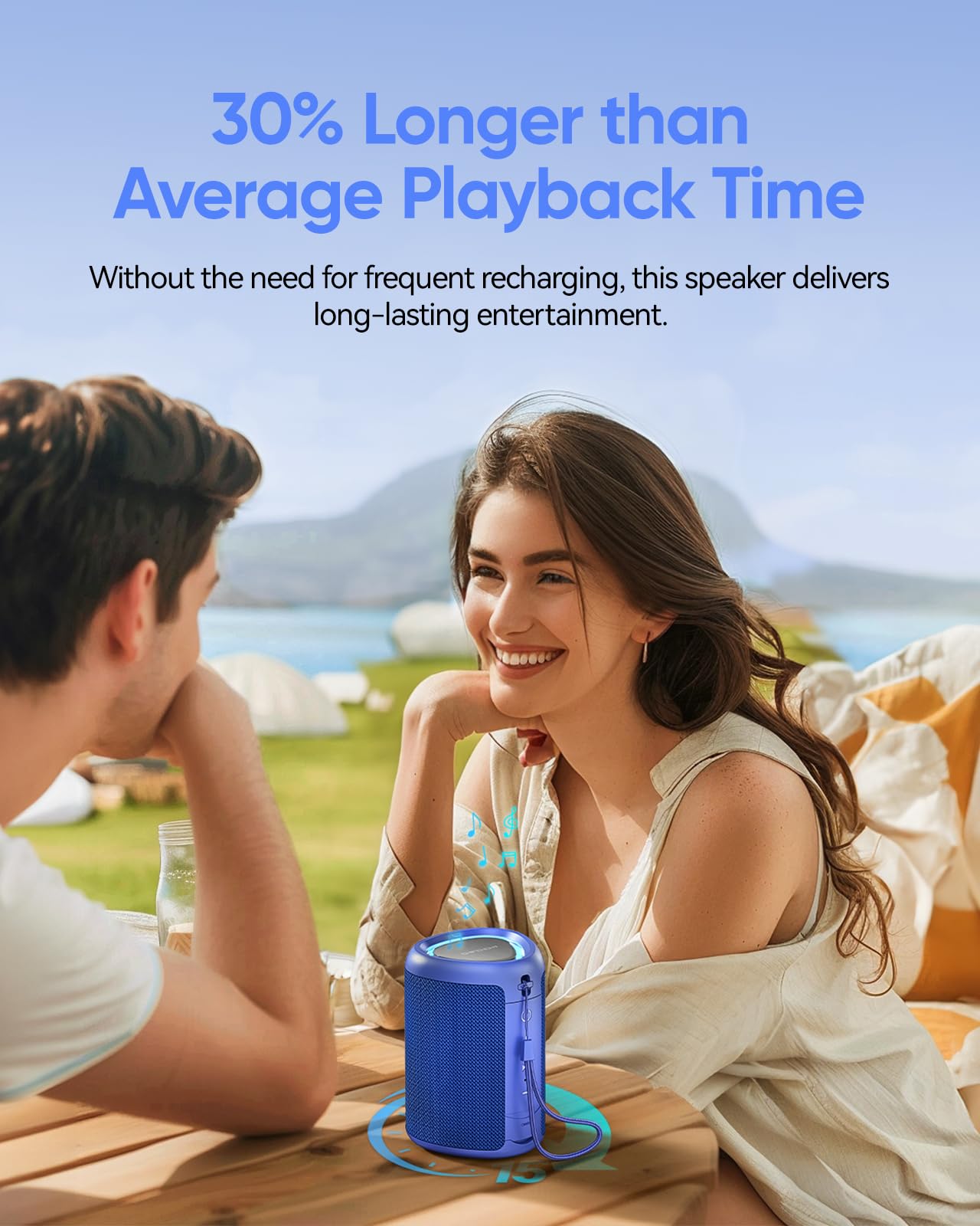 Portable Bluetooth Speaker With Lights, Powerful Crystal Clear Sound, Ipx5 Waterproof, All Day Playtime, Aux&Tf Card Input, Blue