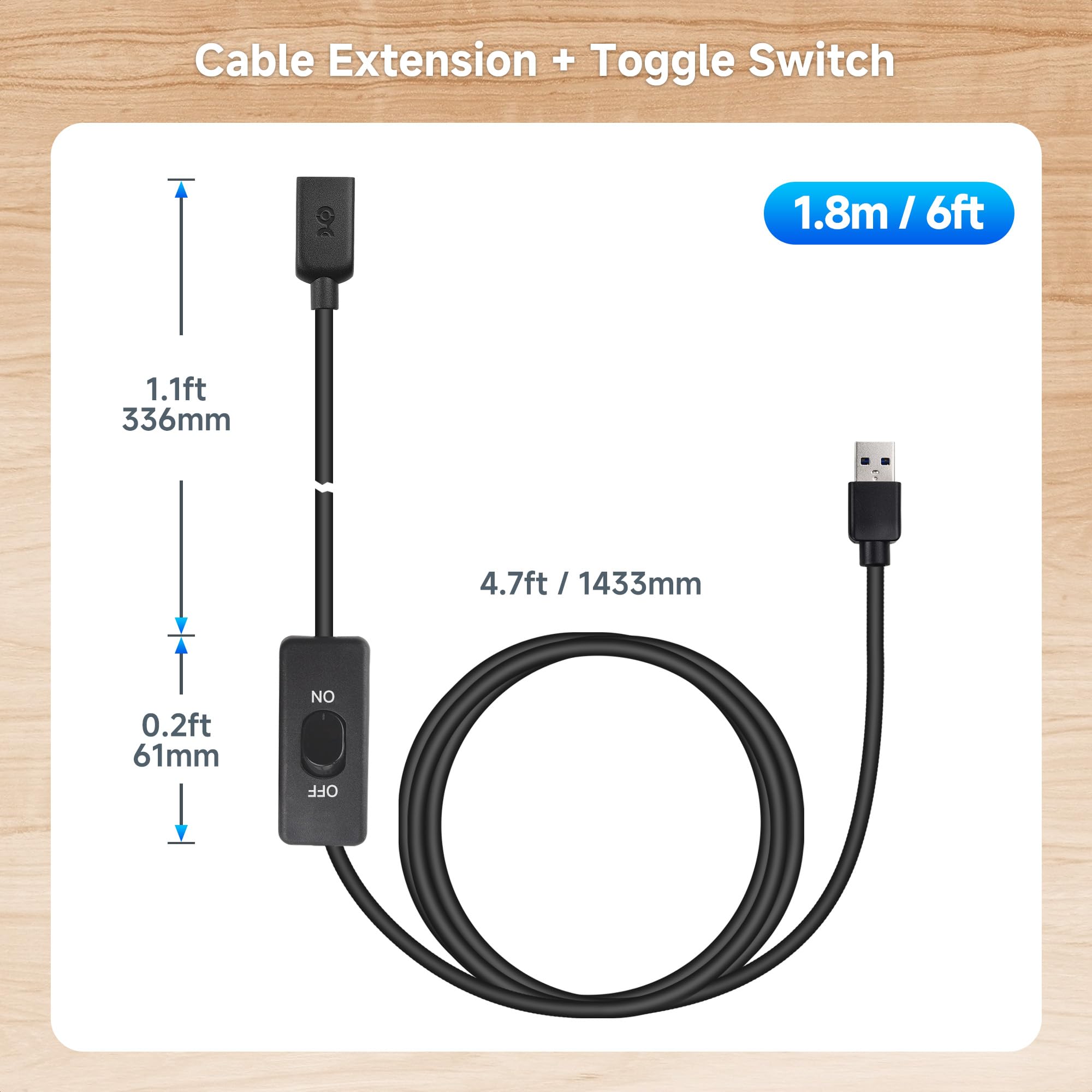 Cable Matters 5Gbps USB 3.0 Extension Cable with On Off Switch with Data 6 ft, Support Both Data and Power (USB 3.0 On Off Switch/USB On Off Switch)