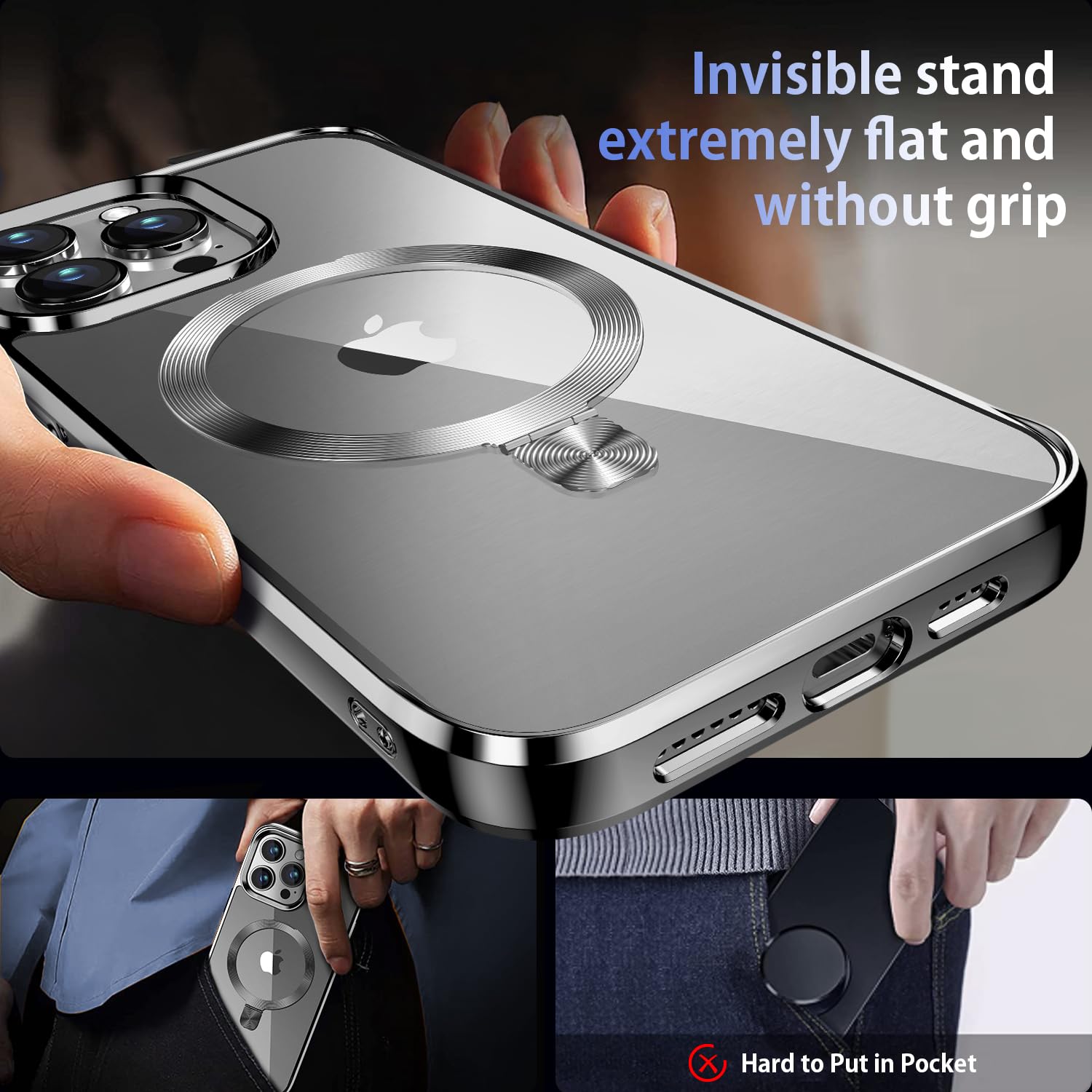 Tlikemiss [Cd Ring Compatible With Magsafe Invisible Stand] Magnetic For Iphone 15 Pro Case, [Electroplated Bumper Non Yellowing