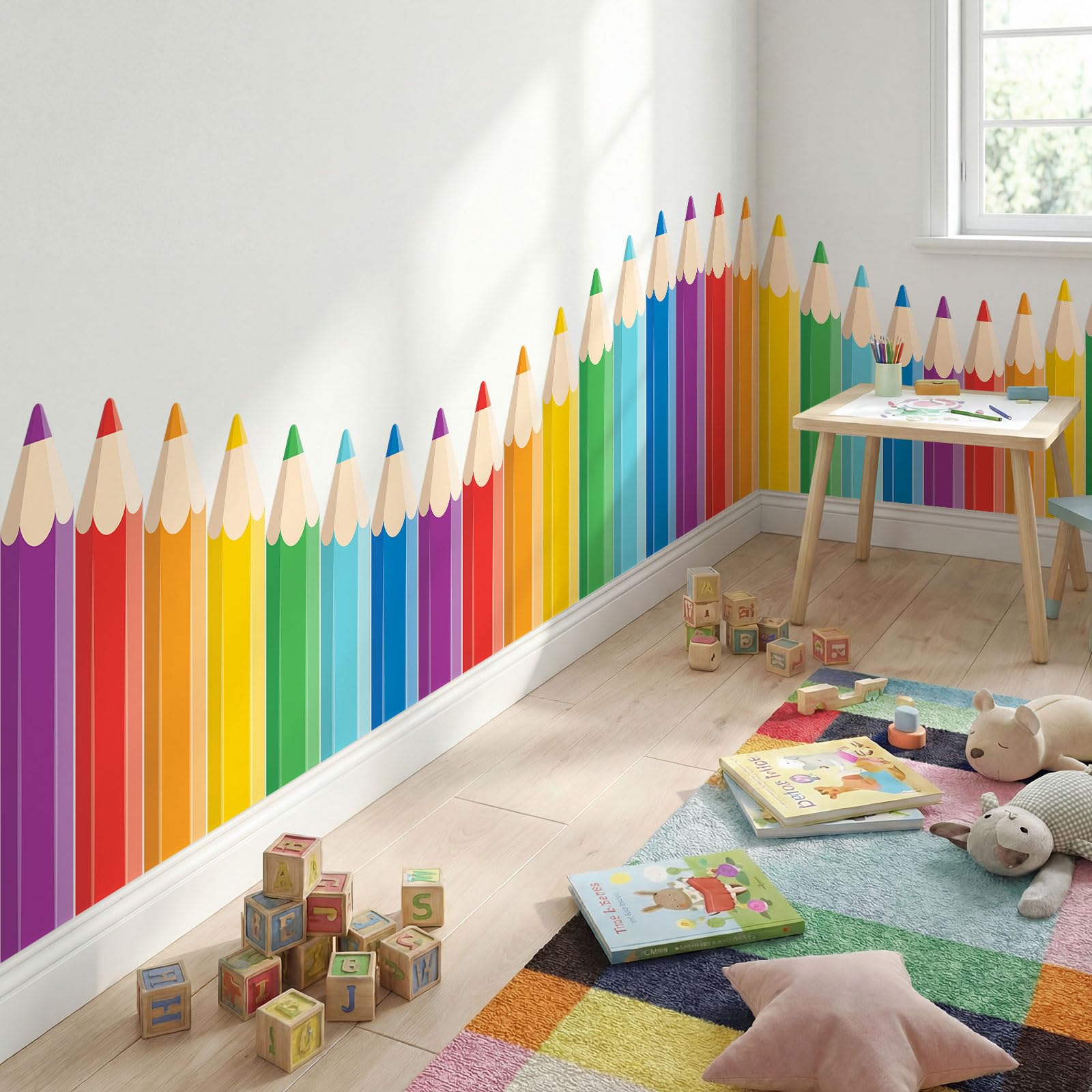 Gilprop 9.8 ft Colorful Pencil Classroom Wall Decor Fabric Back to School Classroom Wall Decoration Backdrop with Adhesive Dot C