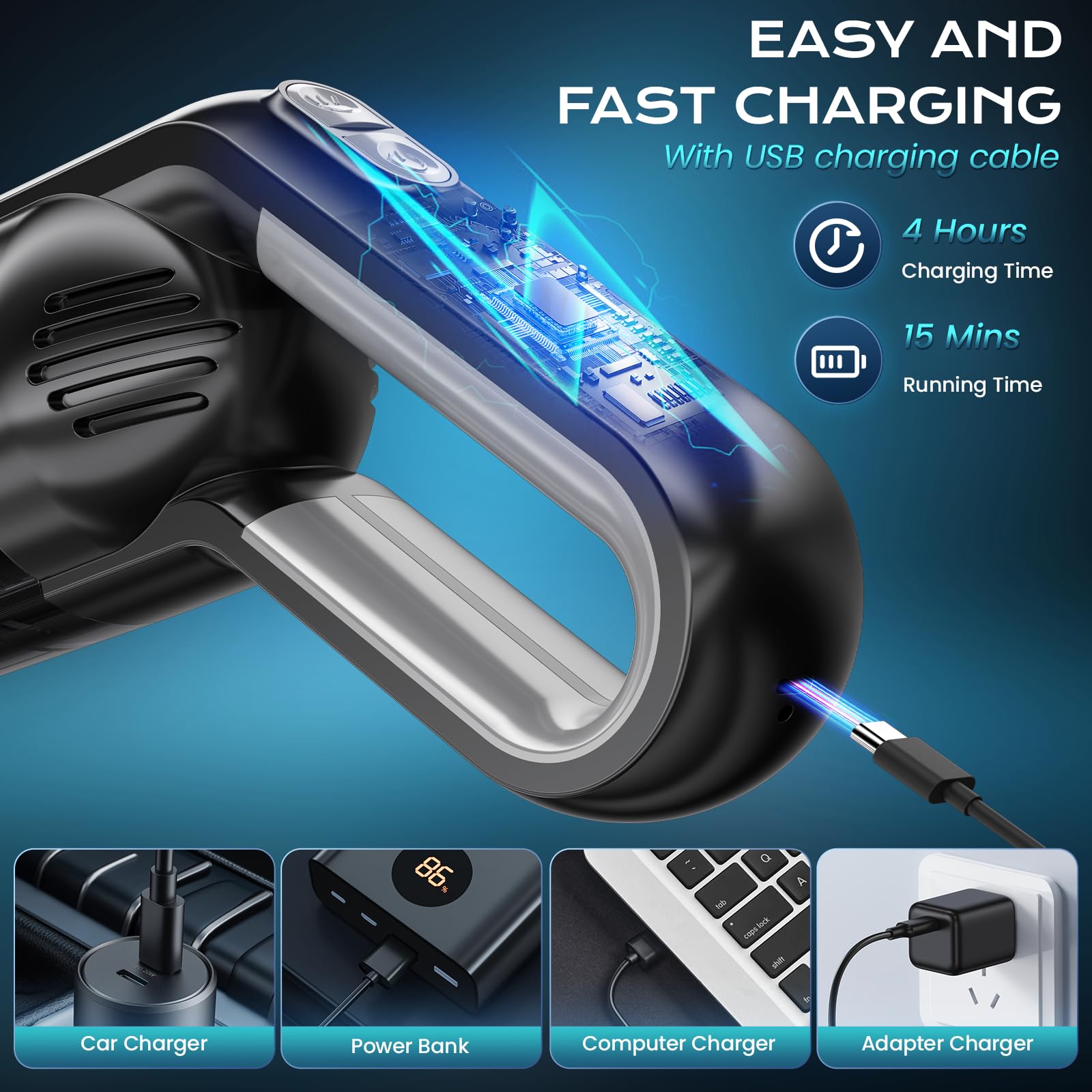 Necyinuove Handheld Vacuum Cordless, Portable Car Vacuum With Led Light,Rechargeable Hand Vacuum With Powerful Suction,Lightweig