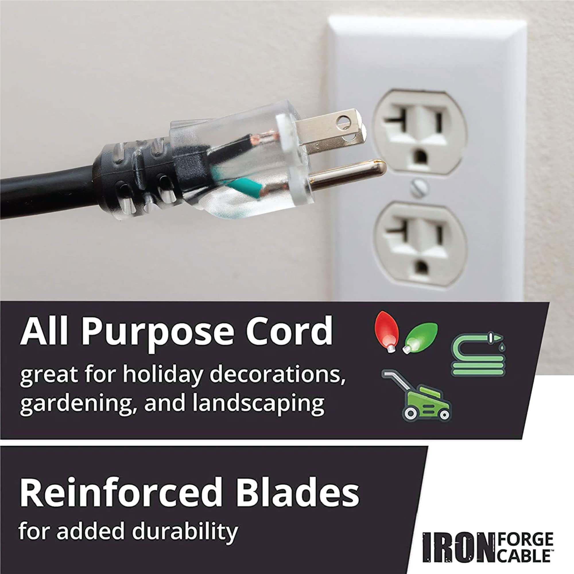 Iron Forge Cable 2 Pack 50 Ft Heavy Duty Extension Cord Outdoor, Oil Resistant Weatherproof 12 Gauge Extension Cord 50 Ft 3 Pron