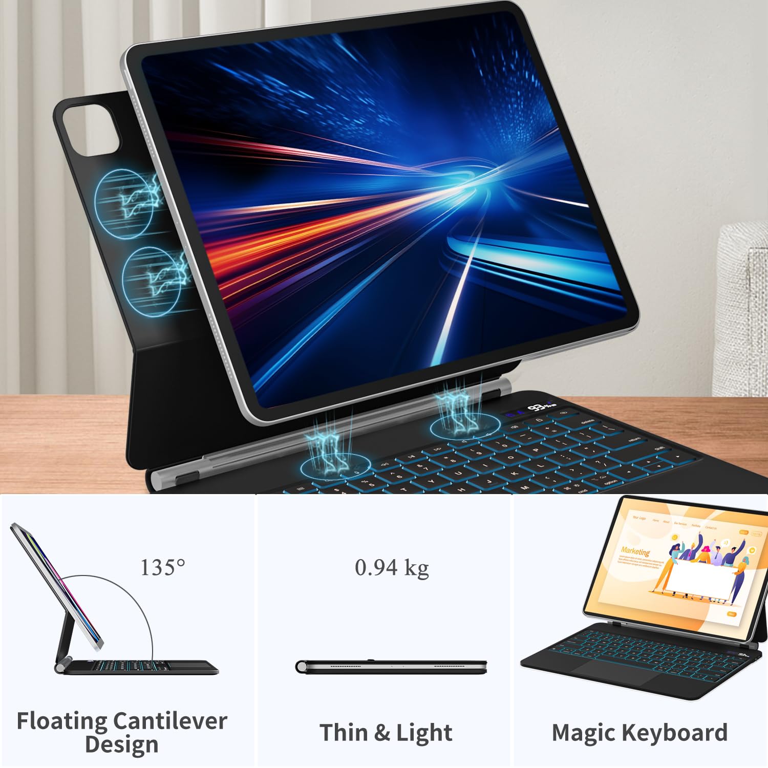 Emoonland Keyboard Case For Ipad Air 13 Inch M2 2024 And Ipad Pro 12.9 Inch 6Th/5Th/4Th/3Rd Gen, Magic Keyboard Ipad Pro 12.9