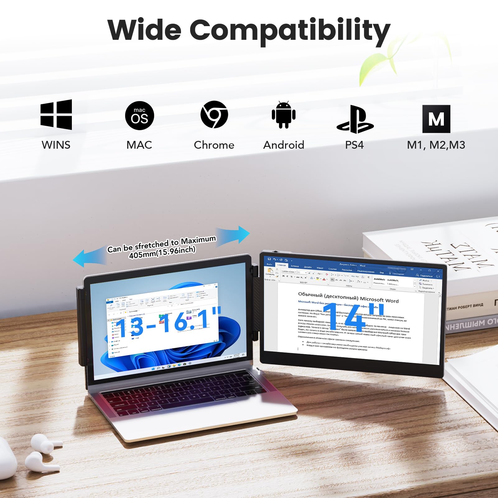 Redalf Portable Monitor 14.2'' Fhd 1080P Fhd Ips Usb C Hdmi Laptop Screen Extender Ips Display Speakers, Plug&Play, External Mon