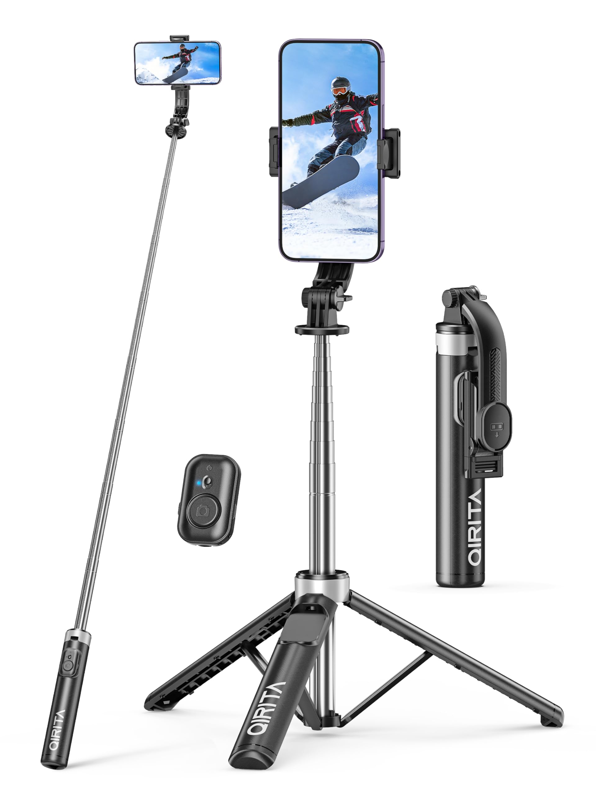 Selfie Stick & Phone Tripod, All in 1 Selfie Stick with Remote, Phone Travel Tripod Stand for Video Recording, Live Streaming, P
