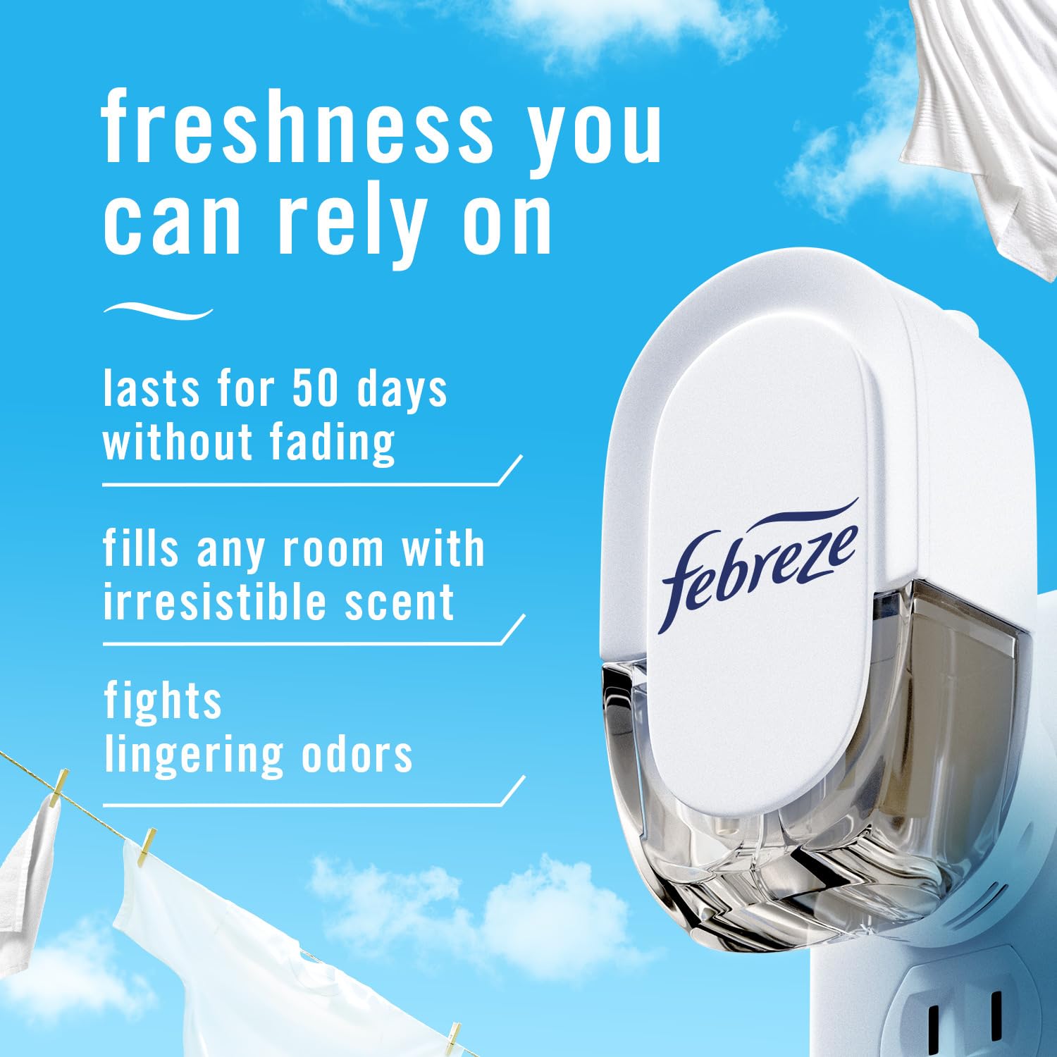 Febreze Plug In Air Freshener, Odor-Fighting Scented Oil Refill, Linen & Sky Scent, 4 Refills