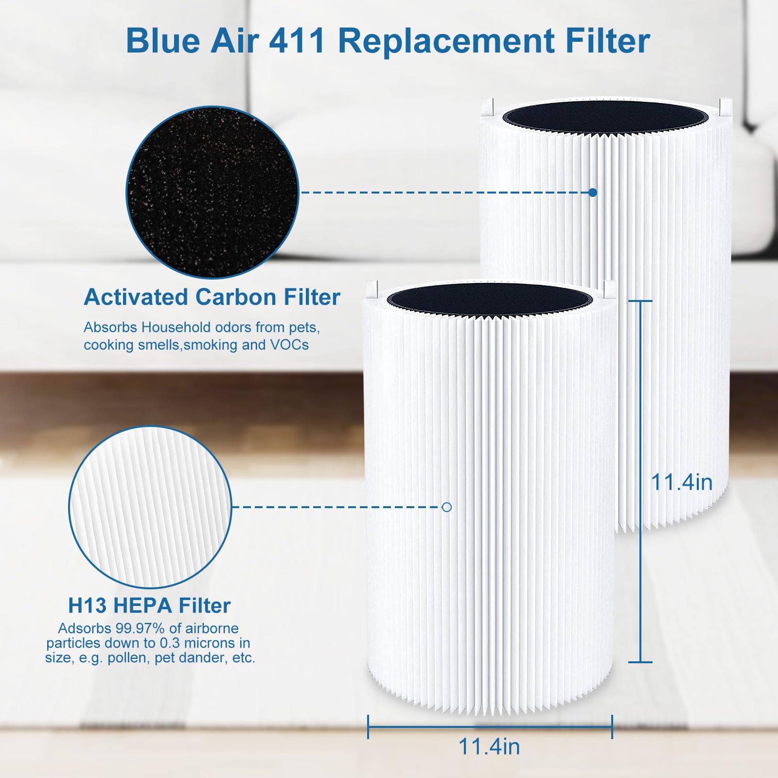 Nxbhg Blue Air Filter Replacement 411 Compatible With Blueair Blue Pure 411 Genuine, Blue Pure 411+,411 Auto & Mini, 3 Pack Hepa