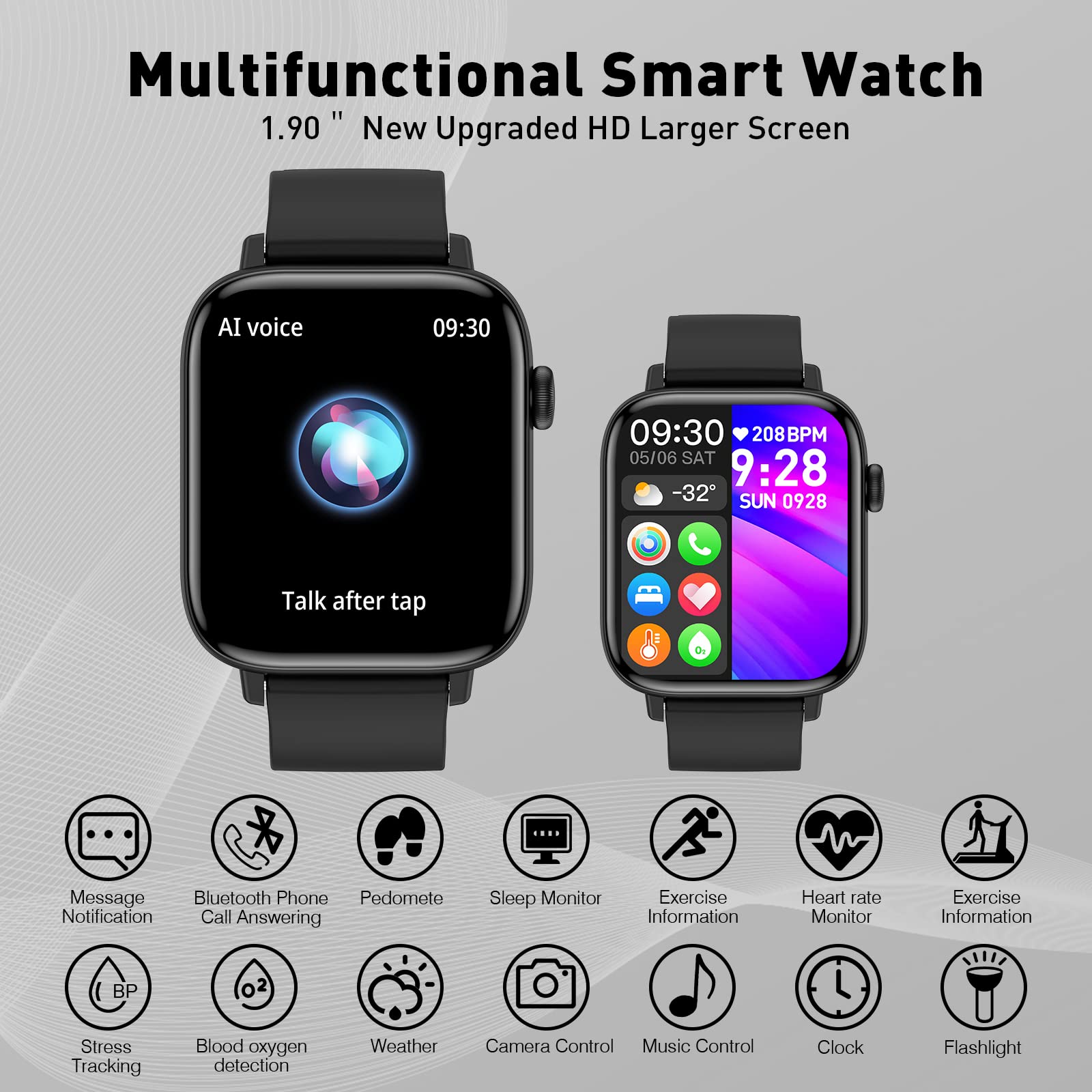 Pjyubvor 1.90'' With Smart Watch(Answer/Make Calls),Smart Fitness Tracker Watches For Android/Ios Phones,Bluetooth Call And Text