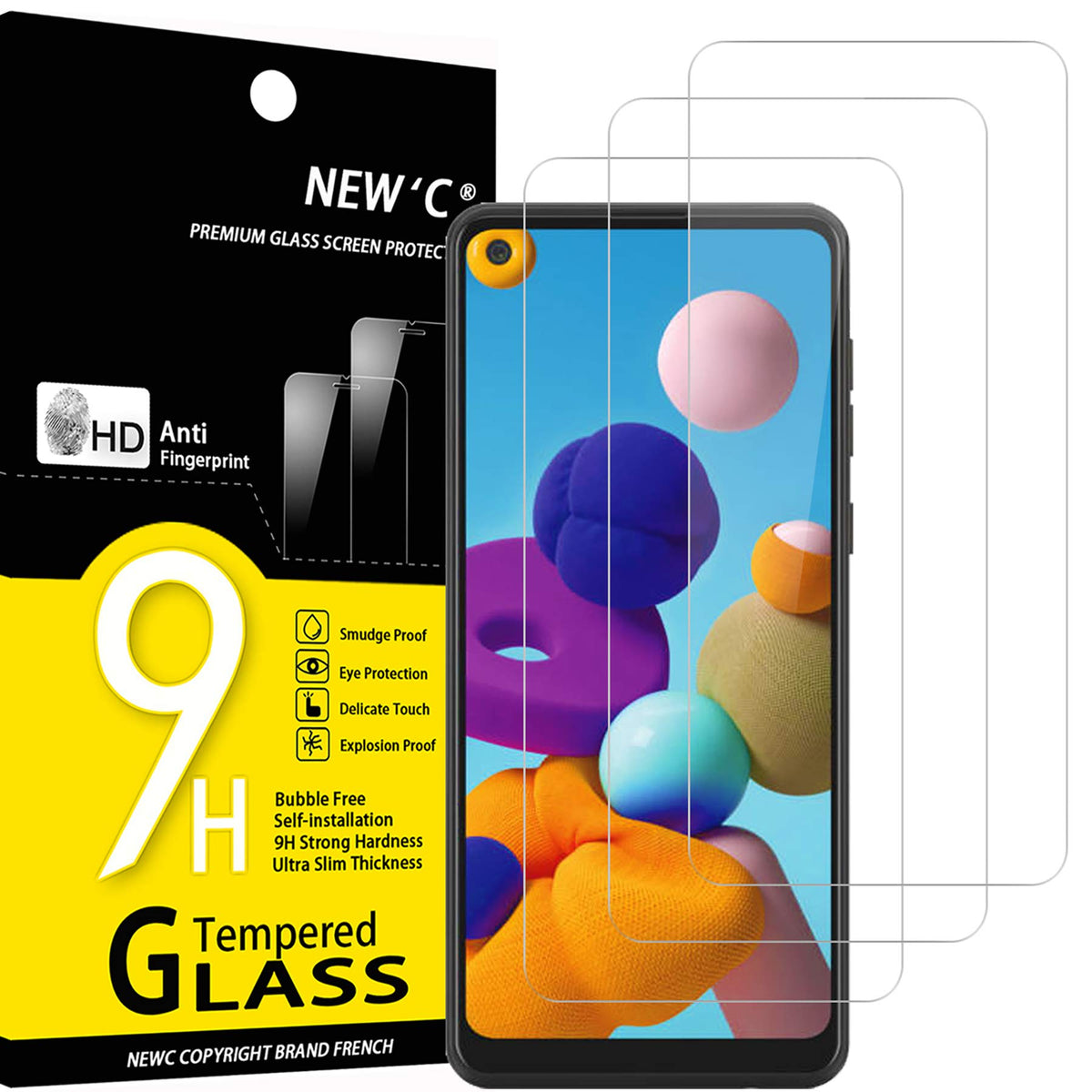Newc 3 Pack] Designed For Samsung Galaxy A21 Screen Protector Tempered Glass, Case Friendly Ultra Resistant