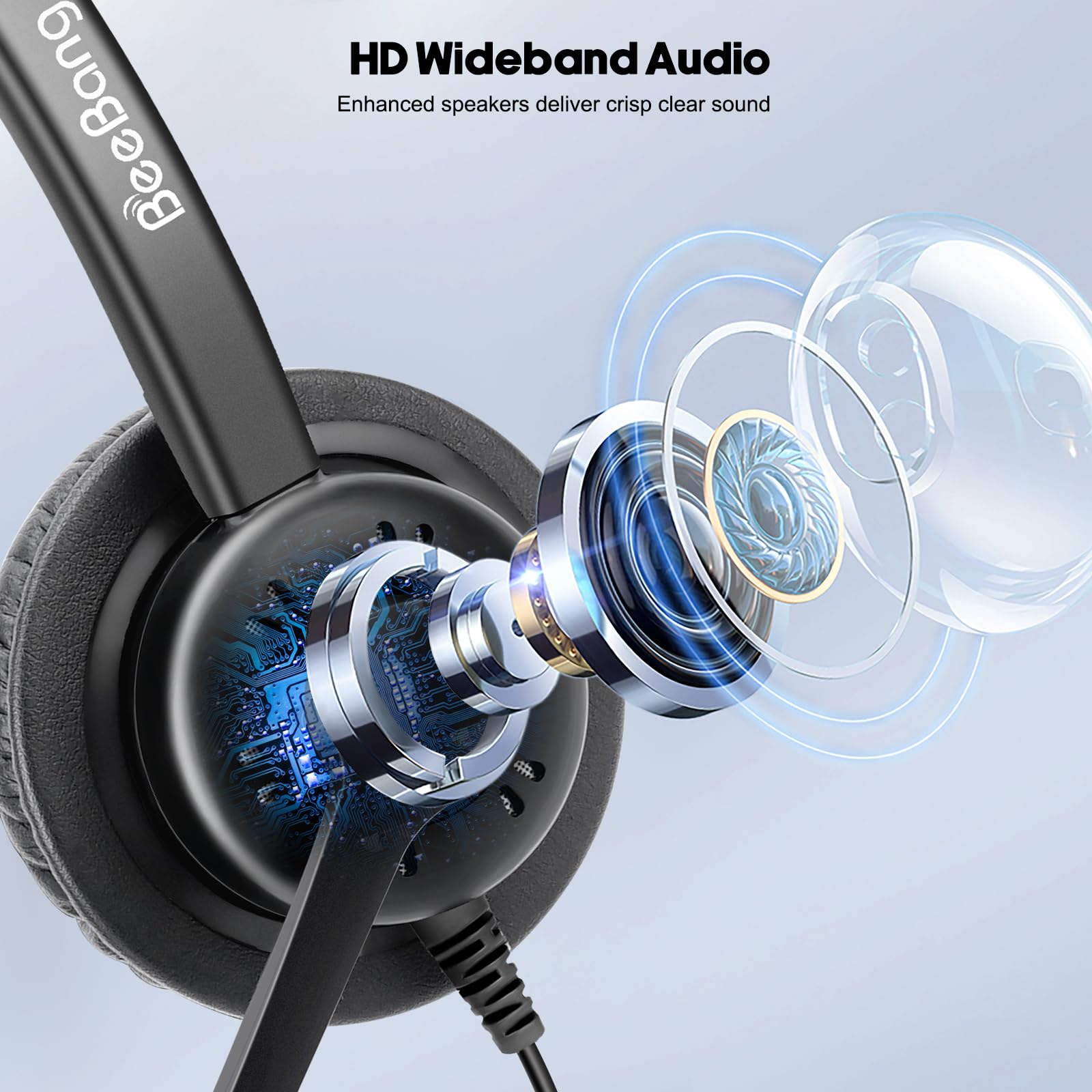 Beebang Telephone Headset With Pro Noise Canceling Microphone, Mono Rj9 Phone Headset For Office Call Center Landline Deskphone,