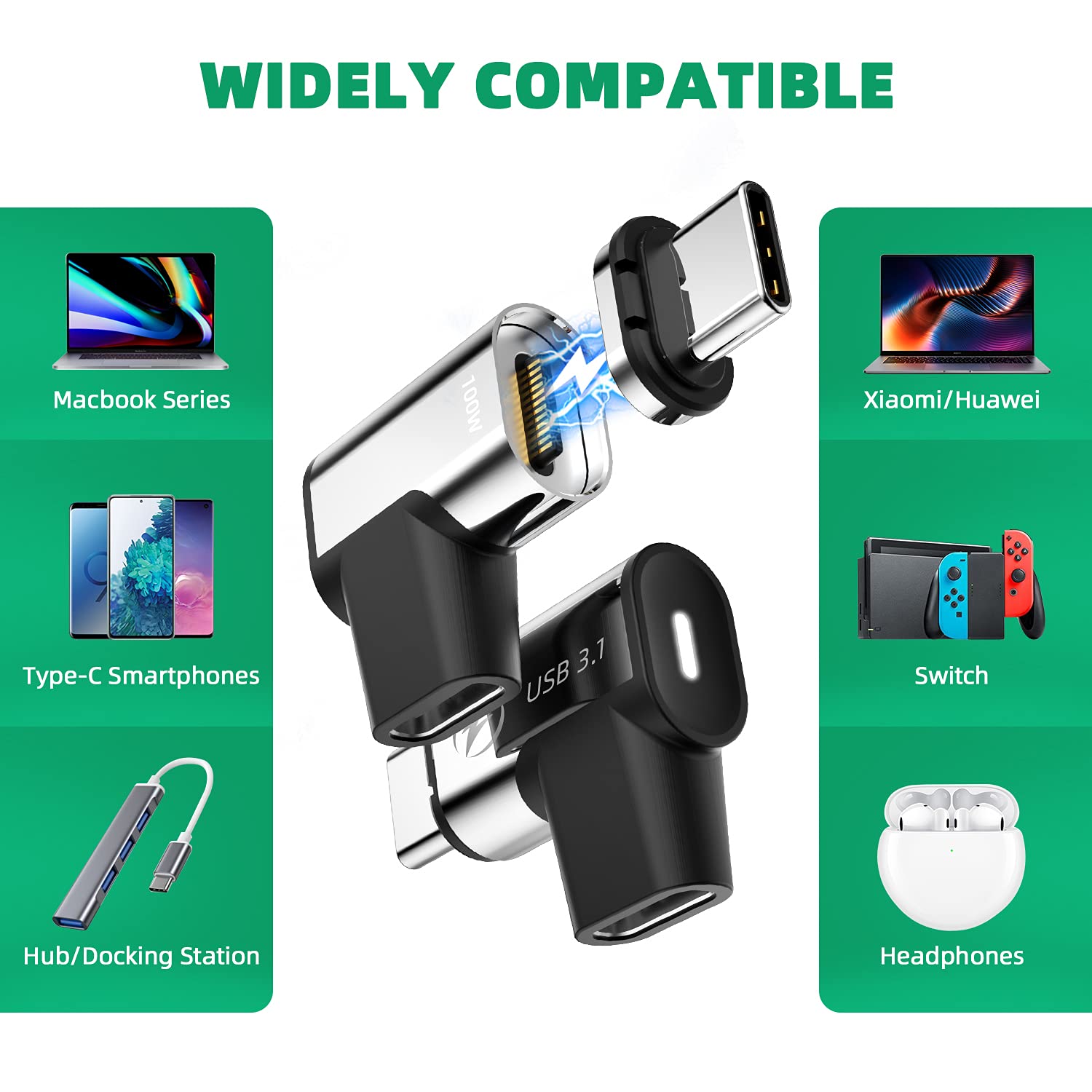 Duhesin Usb C Magnetic Adapter, (2 Pack) Magnetic Usb C Adapter, 24Pins Usb3.1 10Gbps Data Transfer 4K 60Hz Video Pd 100W Charge Compatible With Macbook Pro/Air Usb C Laptop