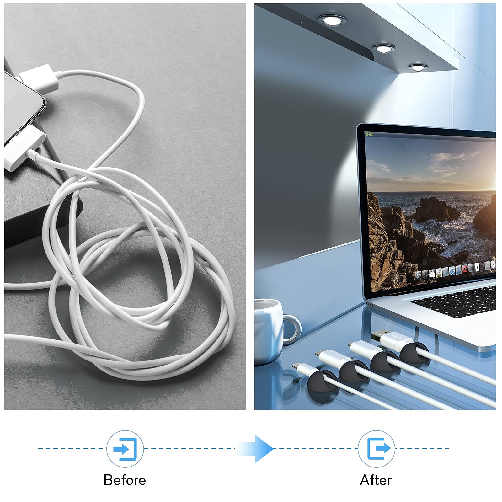 12 Pack Cable Clips, Znben Cord Organizer Holder Adhesive Cable Management Charger Wire Holder Clips For Desk, Home, Office, Car