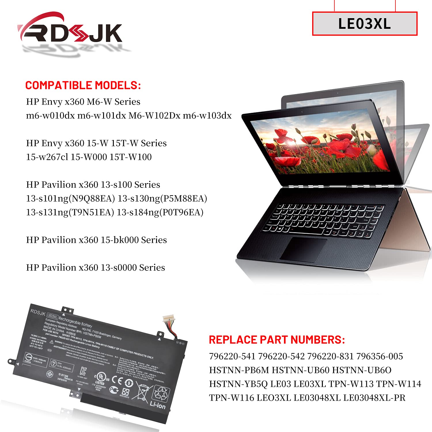 Le03Xl Le03 Laptop Battery For Hp Pavilion X360 13 S120Nr 13 S000 15 Bk000 Envy X360 M6 W101Dx W102Dx W103Dx W010Dx Hstnn Pb6M H