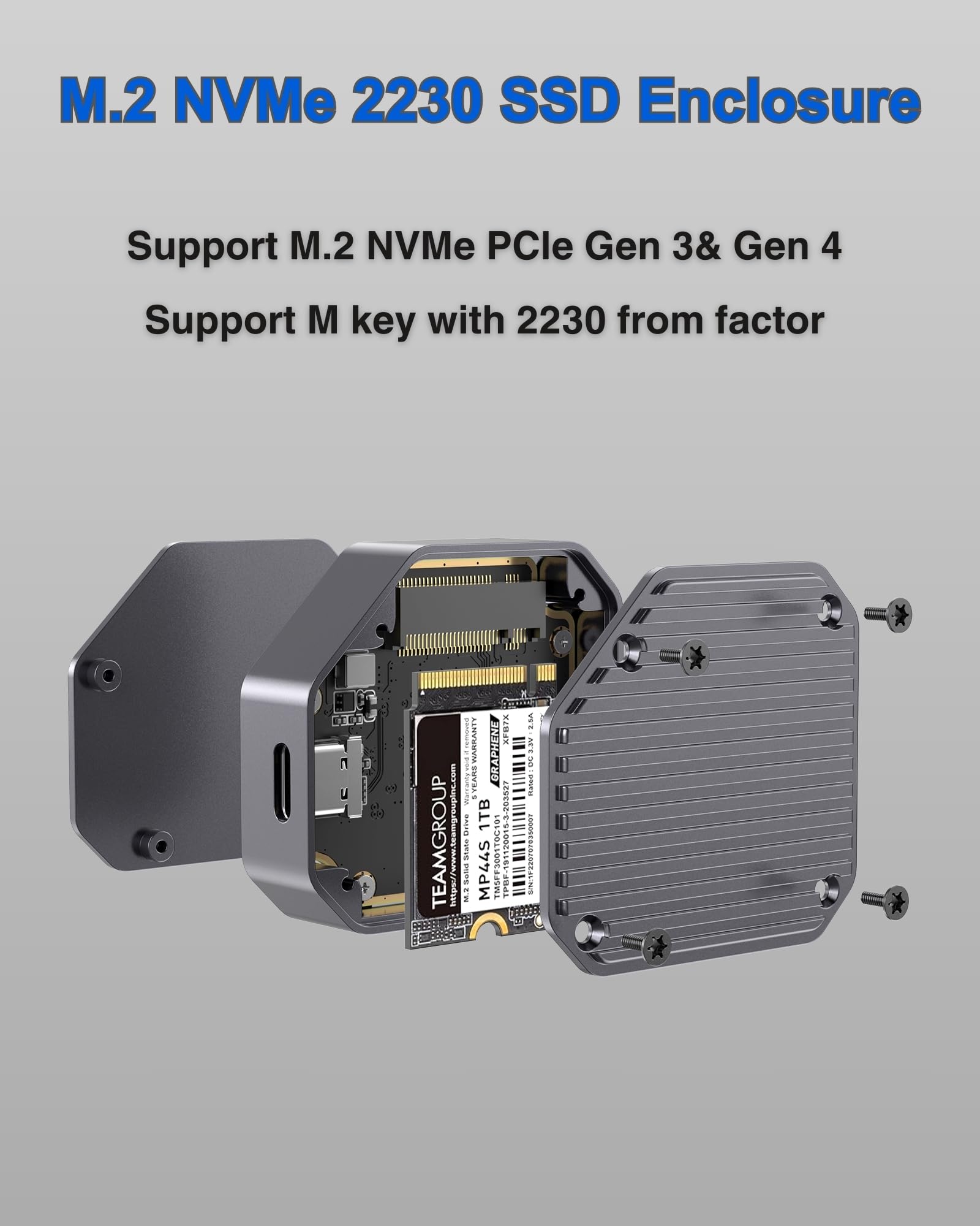 2230 Ssd Enclosure, M.2 Nvme Ssd Enclosure, 10Gbps Usb C 3.1, Supports M.2 M Key & B+M Key Size 2230Mm External Ssd Drive Enclos