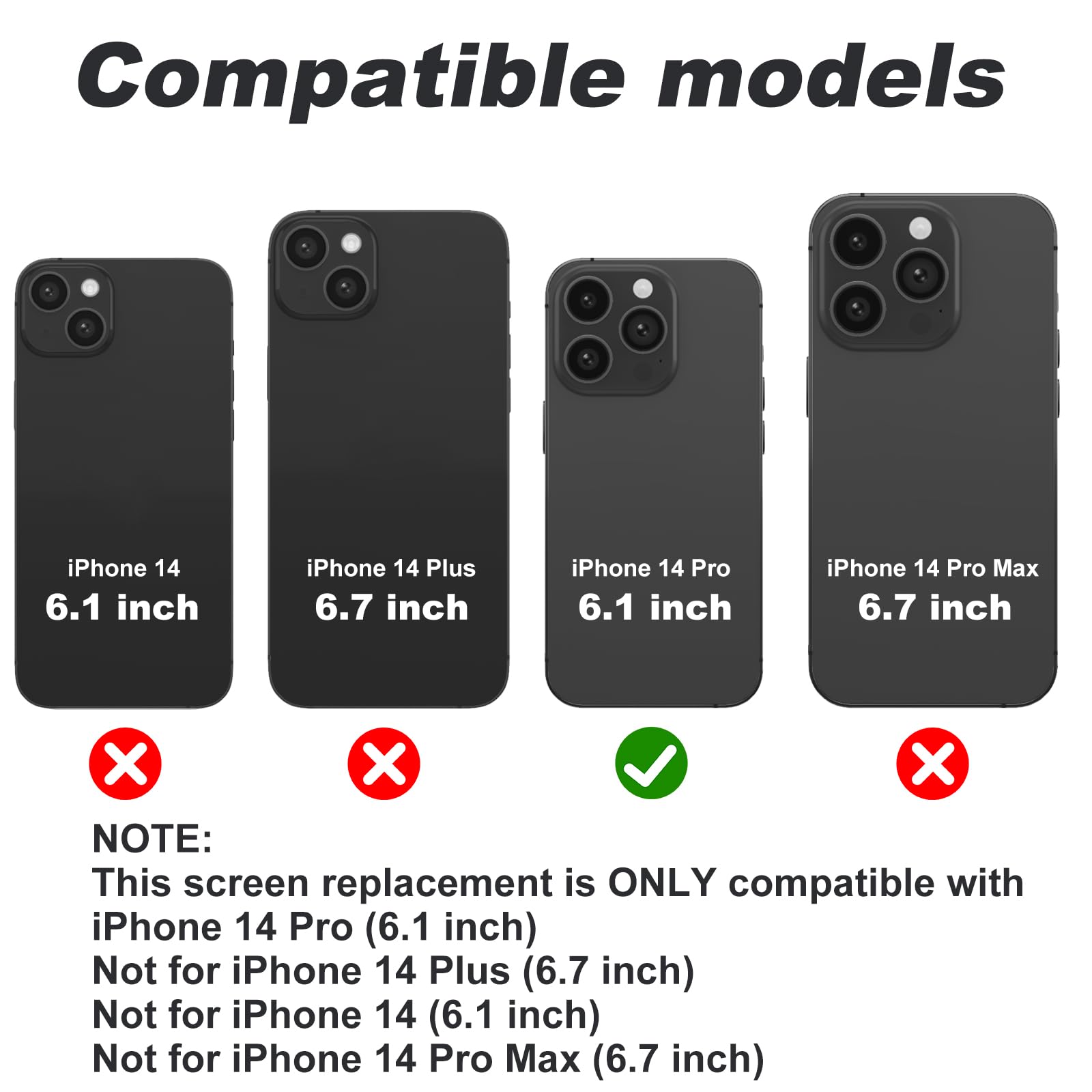 Digi4U Lcd For Iphone 14 Pro Screen Replacement, 6.1[3D Touch][Small Notch] Screen For Iphone 14 Pro Display Digitizer Assembl