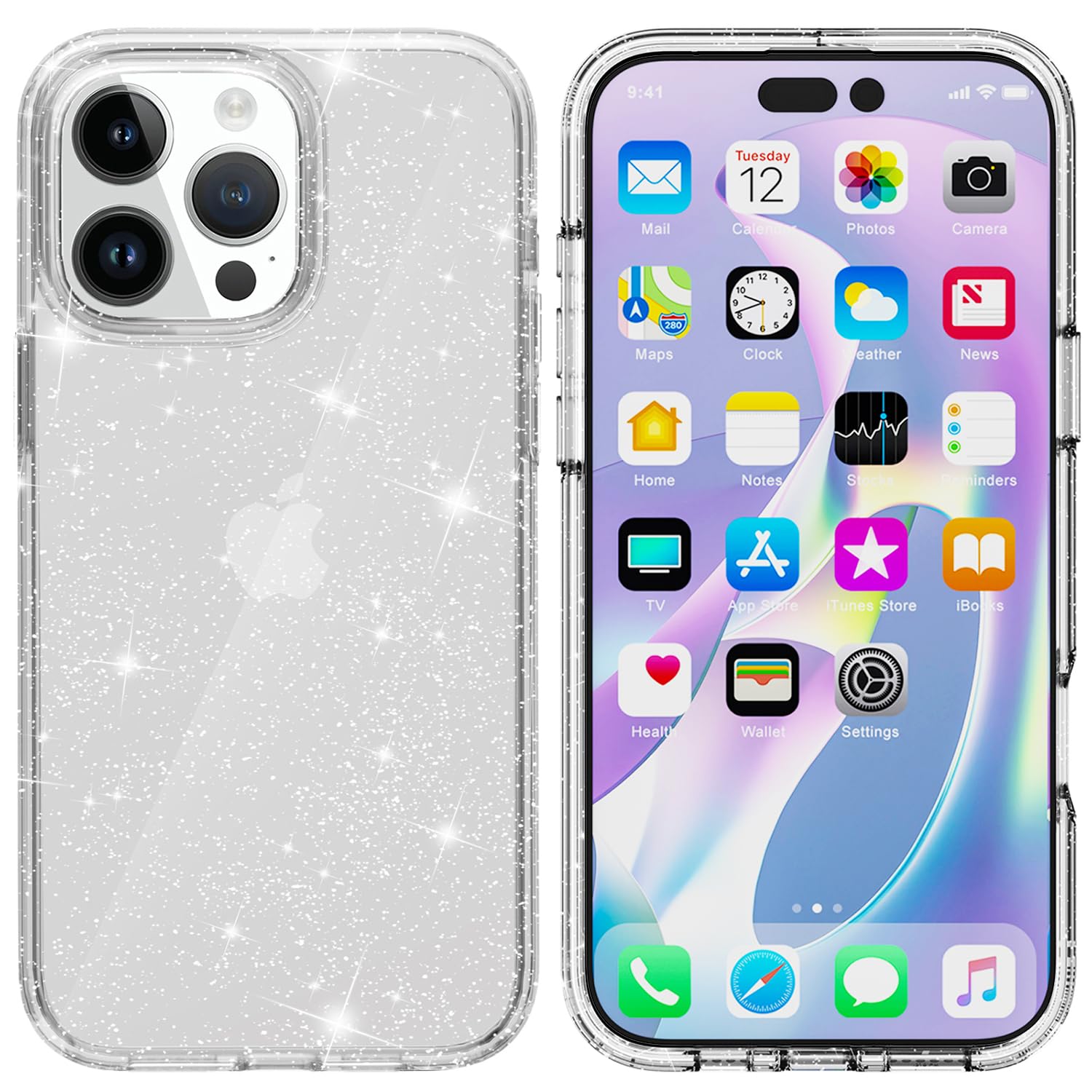 Tenoc Phone Case Compatible With Iphone 16 Pro, Glitter Case Clear Sparkling Protective Bumper Cute Cover For Girls Women