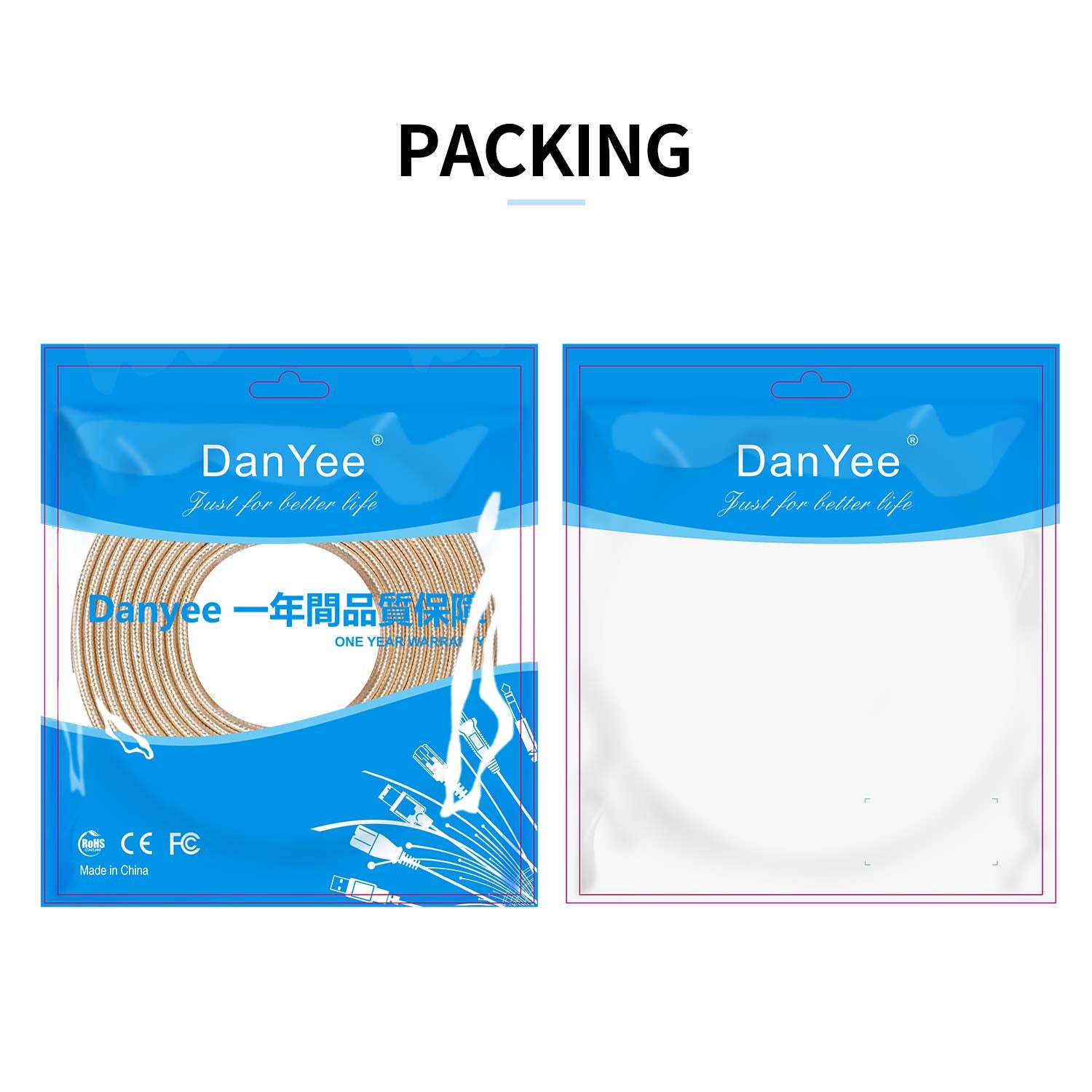 Danyee Cat 8 Ethernet Cable, Nylon 100Ft Cat8 High Speed Professional Gold Plated Plug Stp Wires Cat 8 Rj45 Ethernet Cable 3Ft 1