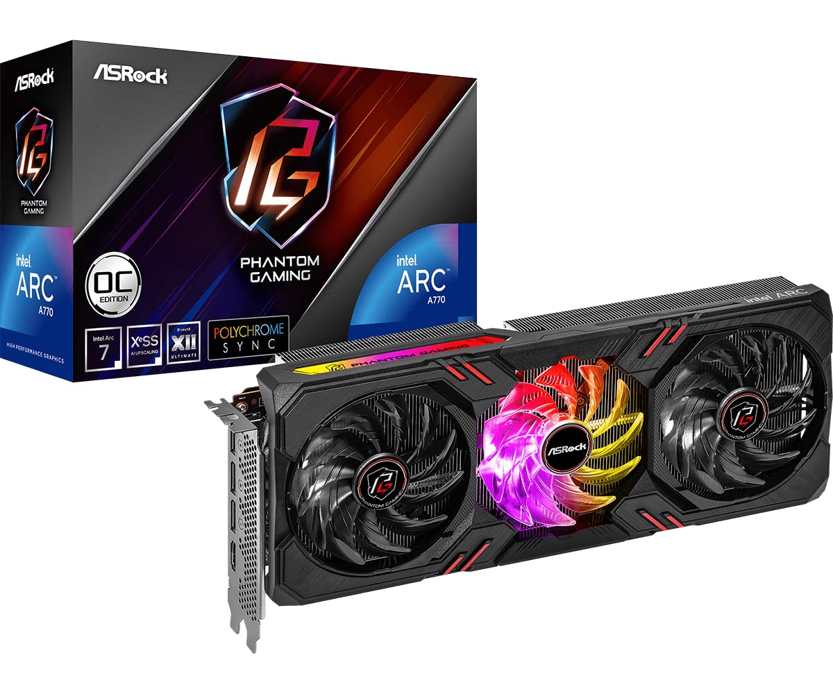 Asrock Intel Arc A770 Graphics Phantom Gaming 16G Oc 2200 Mhz 17.5 Gbps 256-Bit Gddr6 7680X4320 Displayport Hdmi 0Db Silent Cooling Video Card