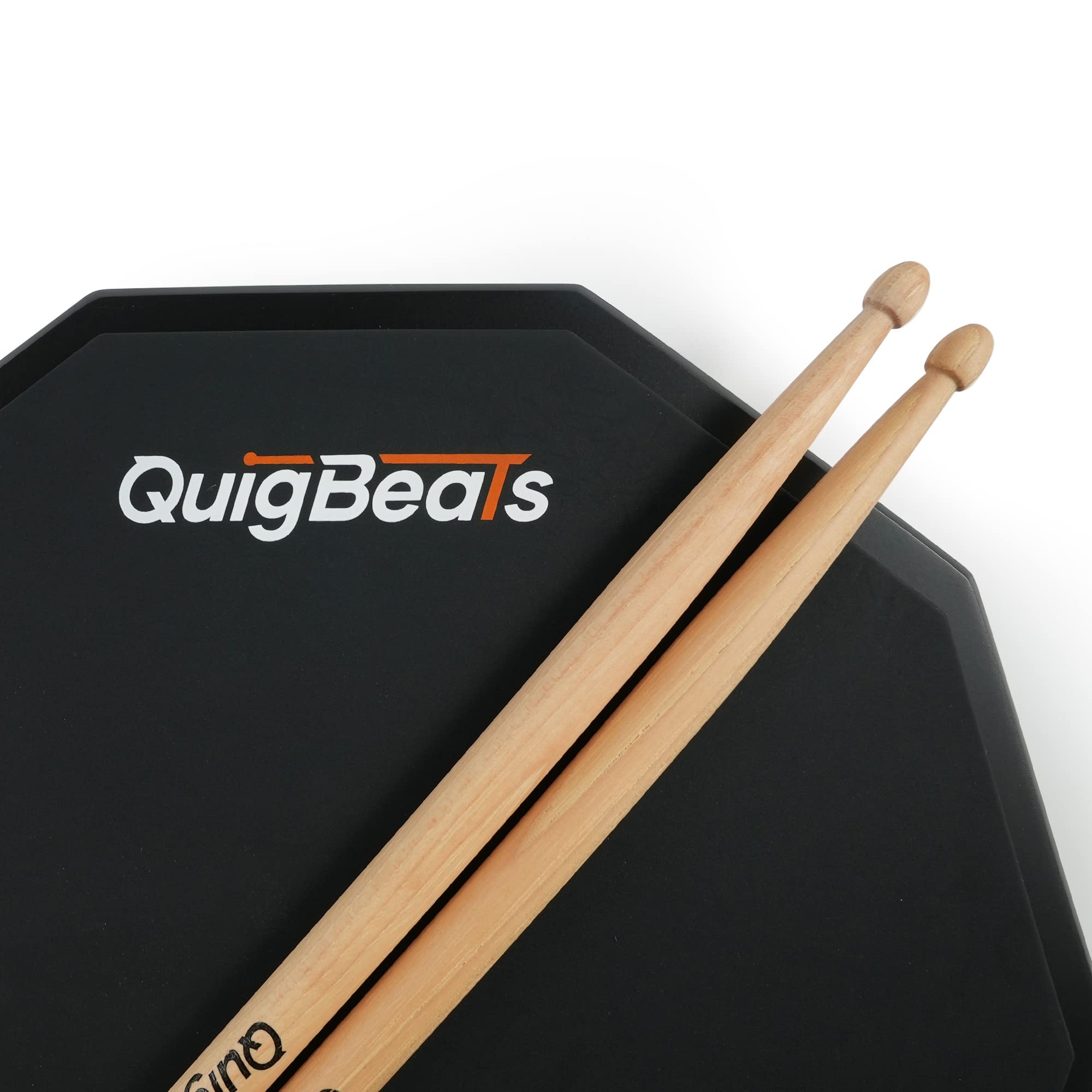 Quigbeats Drum Pad & Premium Drum Sticks, Silent Drum Practice Pad With Pitch Matched 5A Drumsticks, 12 Inch Single Side Practic