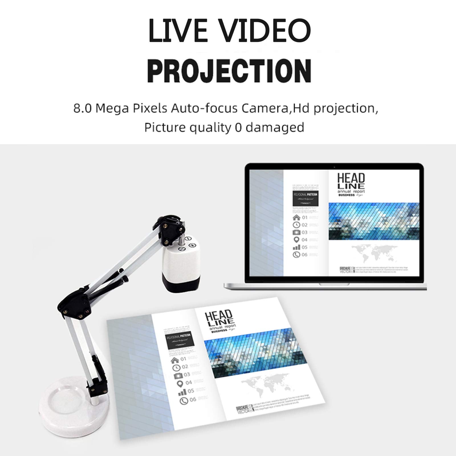 Document Camera For Teachers, 8Mp With Auto-Focus And Led Supplemental Light, Excellent For Distance Education And Web Conferenc