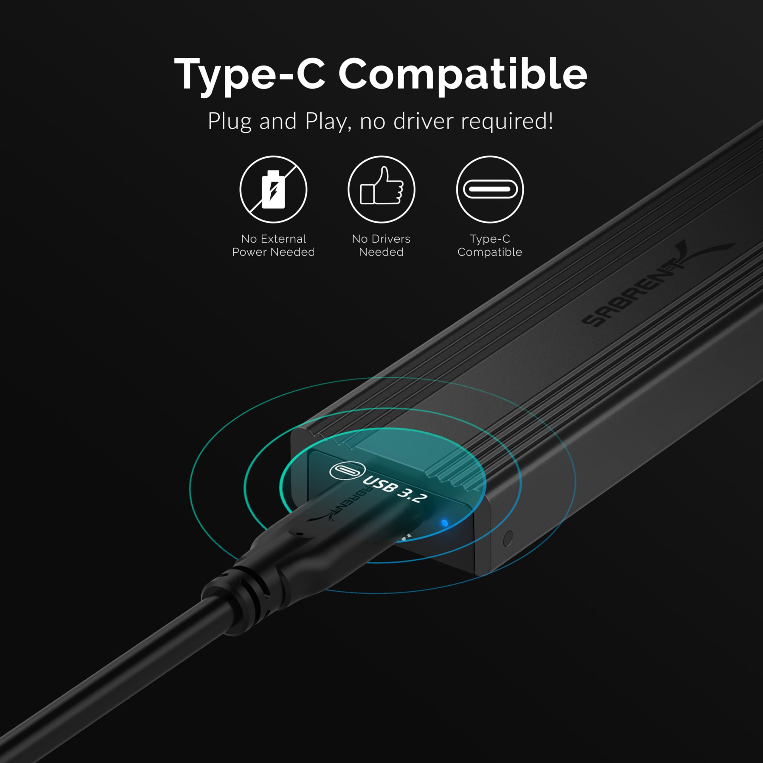Sabrent Usb 3.2 10Gbps Type C Tool Free Enclosure For M.2 Pcie Nvme And Sata Ssds (Ec Snve)