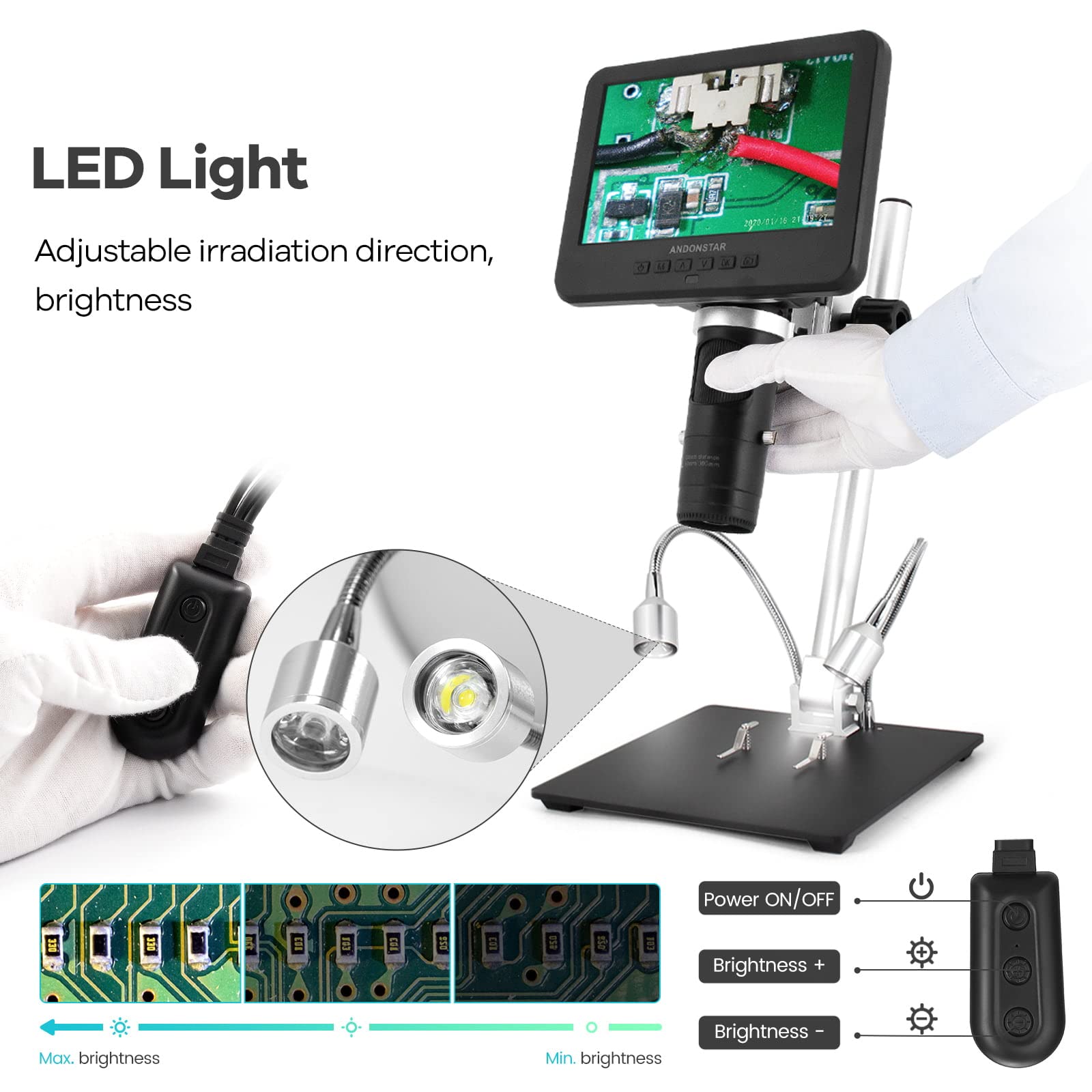 Andonstar Ad246 M Digital Microscope For Adults, 3 Lens Soldering Microscope, 1080P Fhd Video Record, 7 Inch Lcd 500X, Coin Microscope, Biological Microscope Kit With 32G Card, Prepared Slides