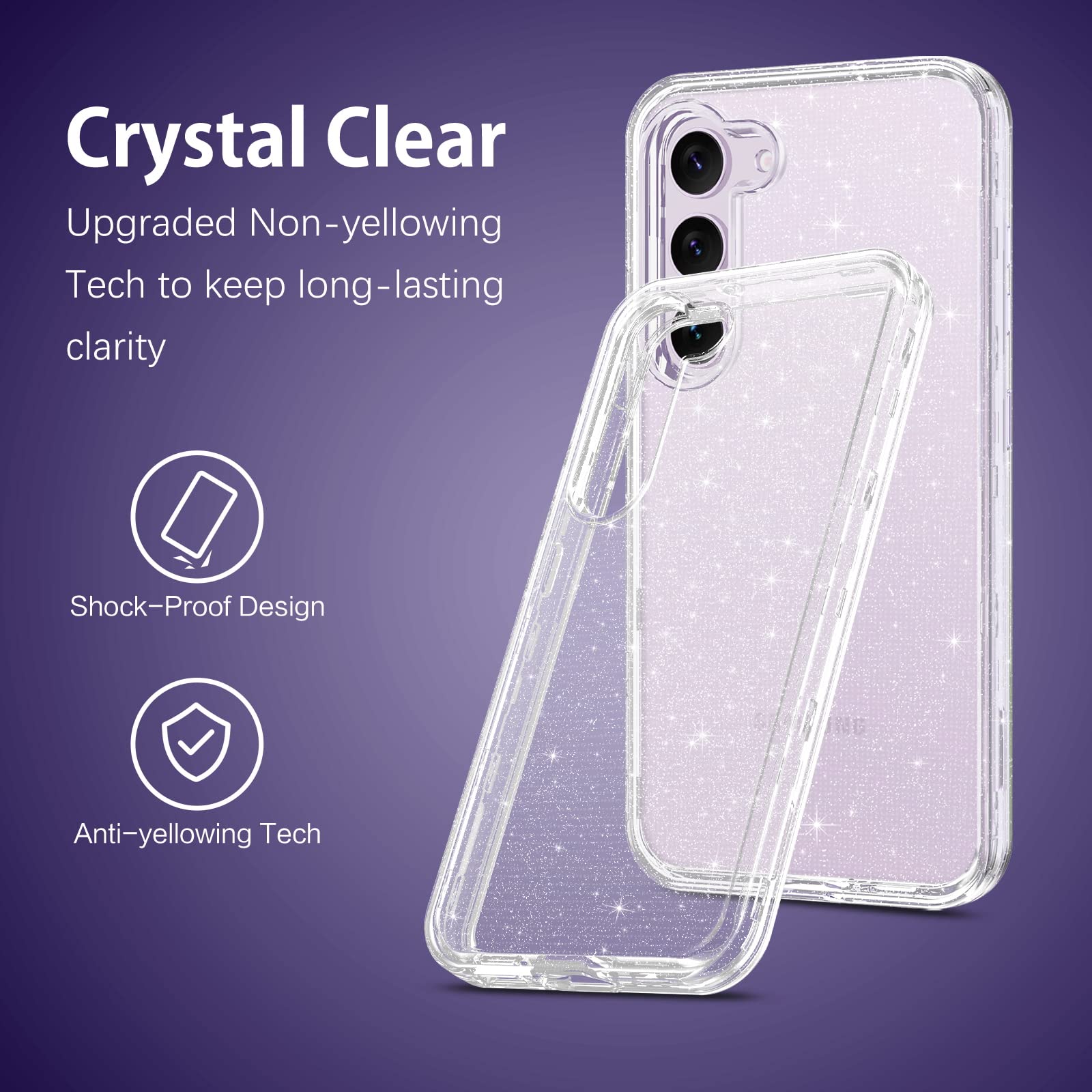 Duedue For Samsung Galaxy S23 Plus Case, Glitter 3 In 1 Heavy Duty Cover Hybrid Hard Pc Rugged Shockproof Transparent Bling Spar