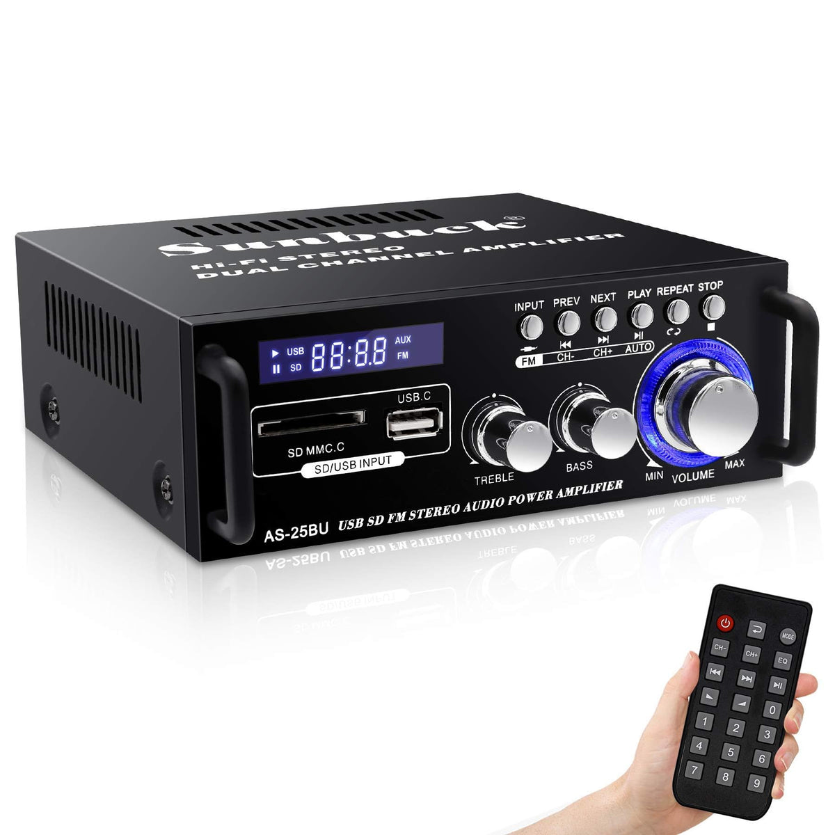 Sunbuck Stereo Amplifier, Stereo Receivers With Bluetooth 5.0, Compact Home Audio Amplifier, 2 Channel Bluetooth Stereo Amplifie