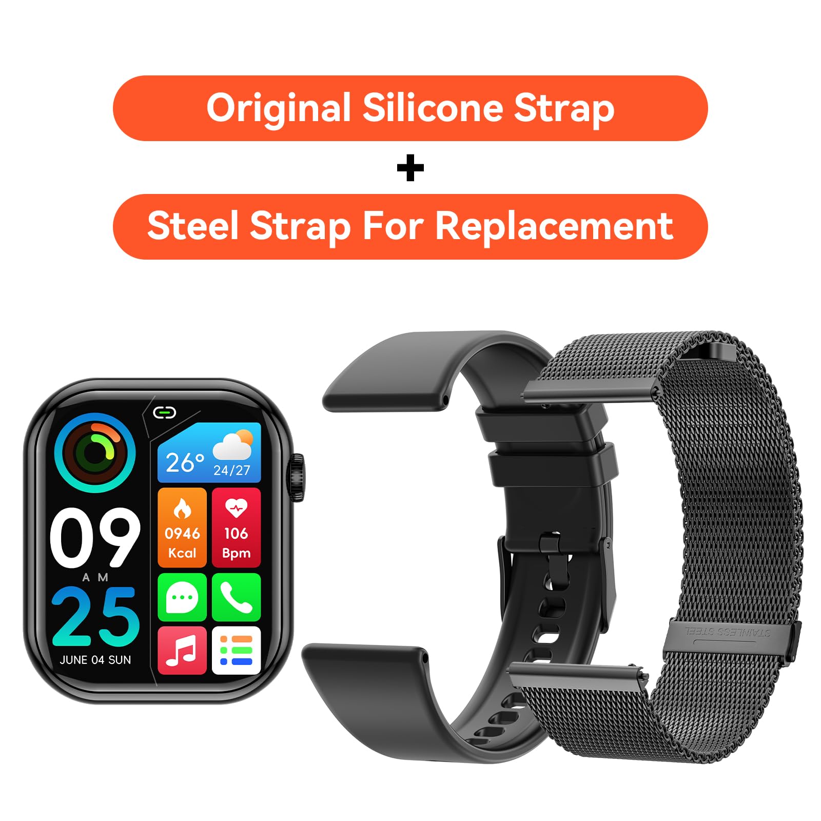 Smart Watch For Men Women (Answer/Make Call) Original Silicone Strap,Steel Band Replacement Fitness Tracker, Heart Rate/Blood Pr