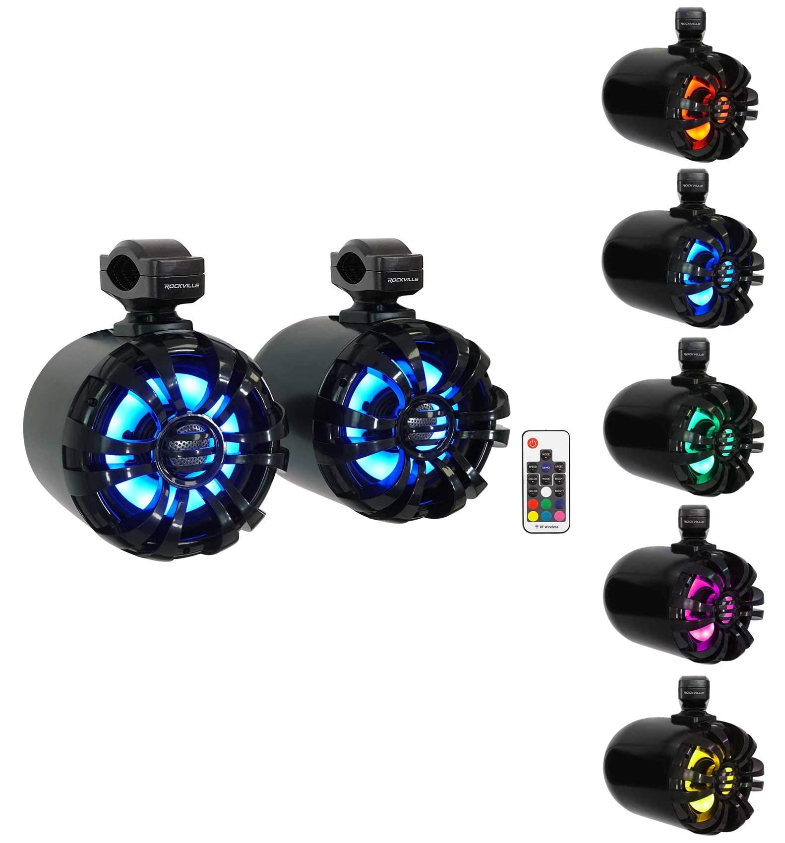 Rockville Pair WB65KLED 6.5 600w Black Marine Wakeboard LED Tower Speakers + Remote