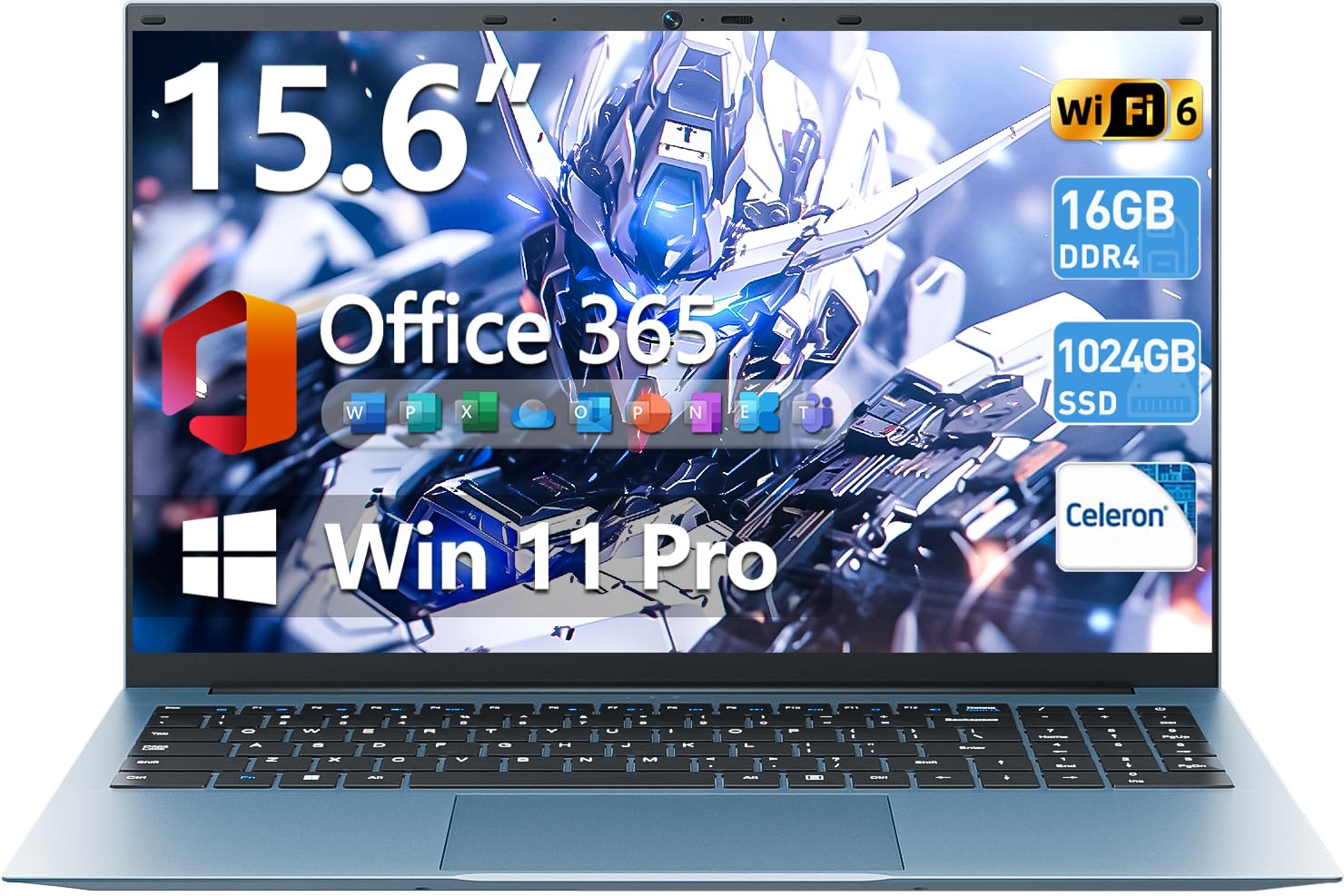 Naclud 15.6 Inch Laptop Computer, Windows 11 Laptops with 16GB RAM 1024GB SSD, Celeron N5100, Office 365, IPS FHD, WiFi 6, 53.2W