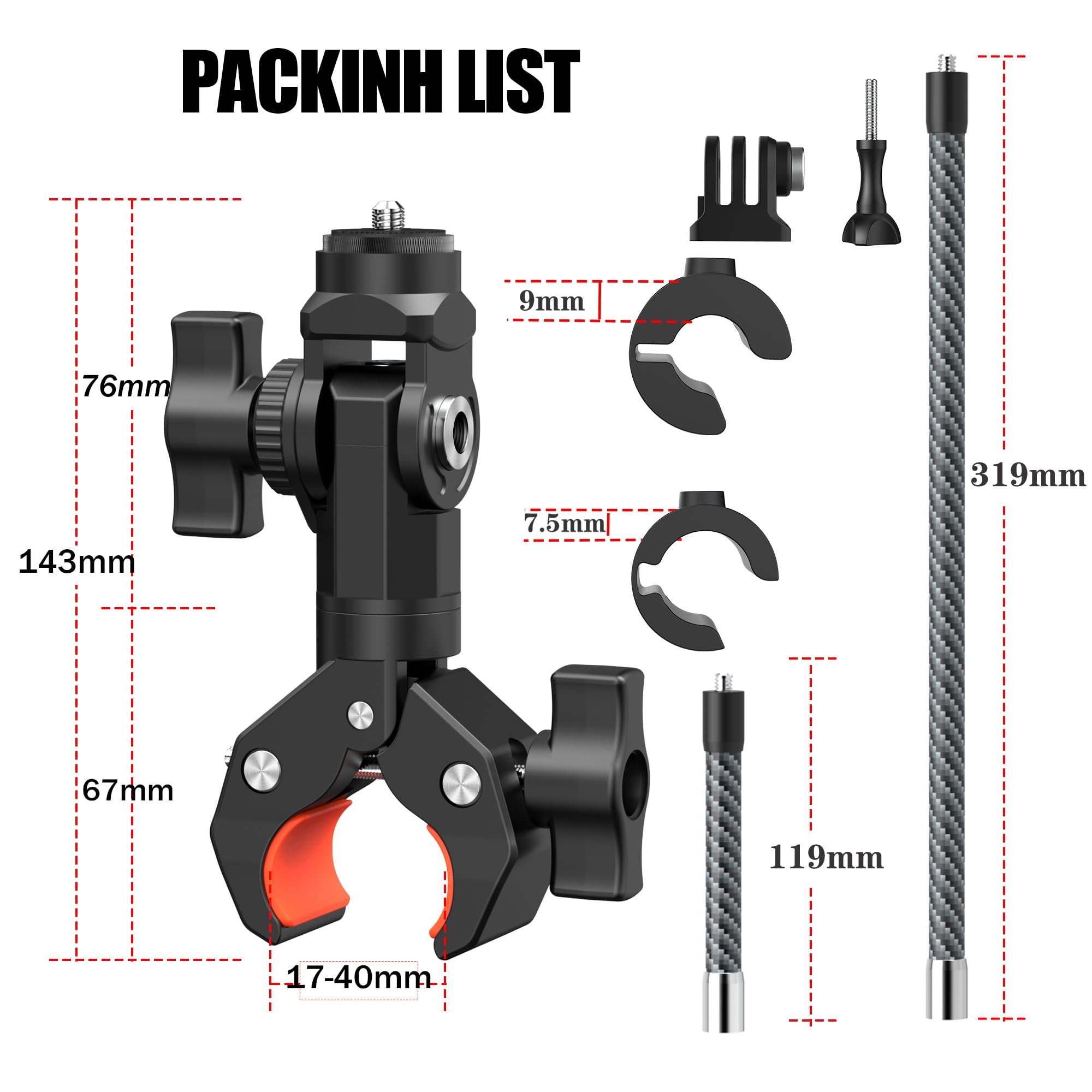 Bike Motorcycle Handlebar Mount For Insta360, Third Person Bicycle Handlebar Selfie Stick Clamp Mount With 360�Rotation Compatible With Insta360 X4 X3 X2 X One, Gopro, Perfect For Shooting Bike Video