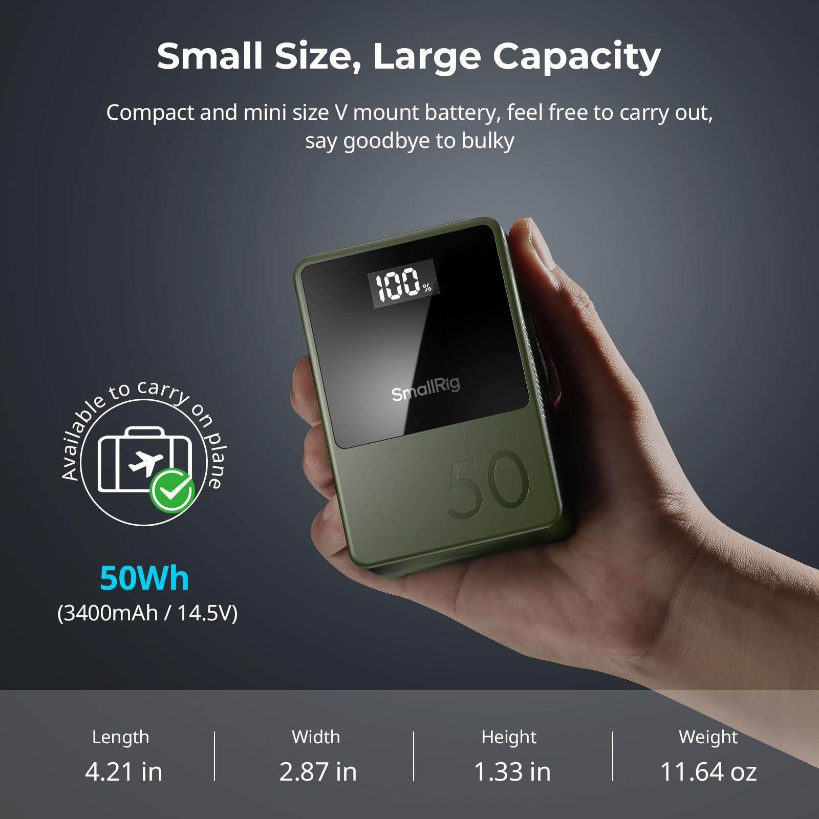 Smallrig V Mount Battery Vb50 Green, 50Wh / 3400Mah V Mount Battery With 45W Output, 1.5H Full Charge, With Usb-C, D-Tap, Usb-A,