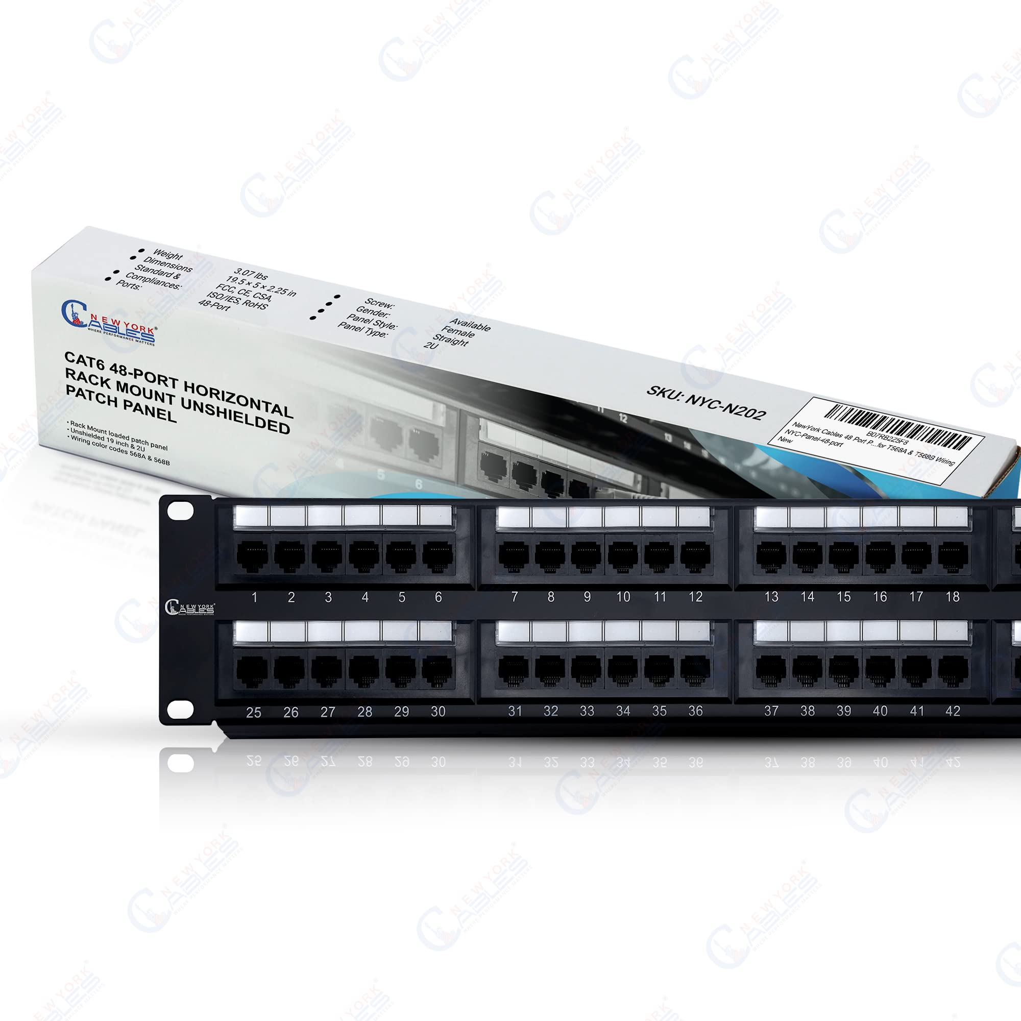 Newyork Cables� Cat6 48 Port Patch Panel   2U Rack Mount Design, Unshielded Ports, Color Coded Labels � Perfect Ethernet Patch Panel For Data Centers, Large Scale Enterprises & It Network Optimization