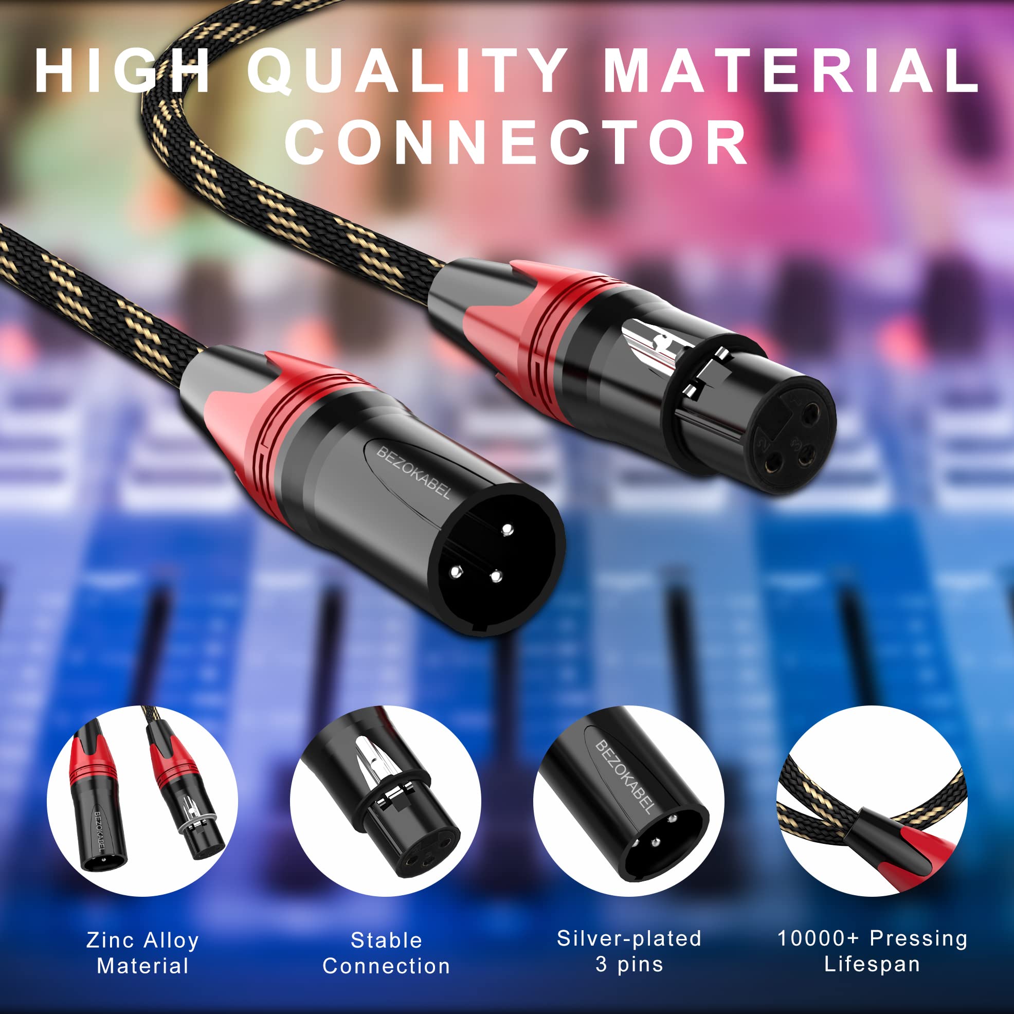 Xlr Cable, Microphone Cables 25Ft 6 Pack, Bezokable Braided Xlr Male To Female 3 Pin Colorful Connector Compatible With Micropho