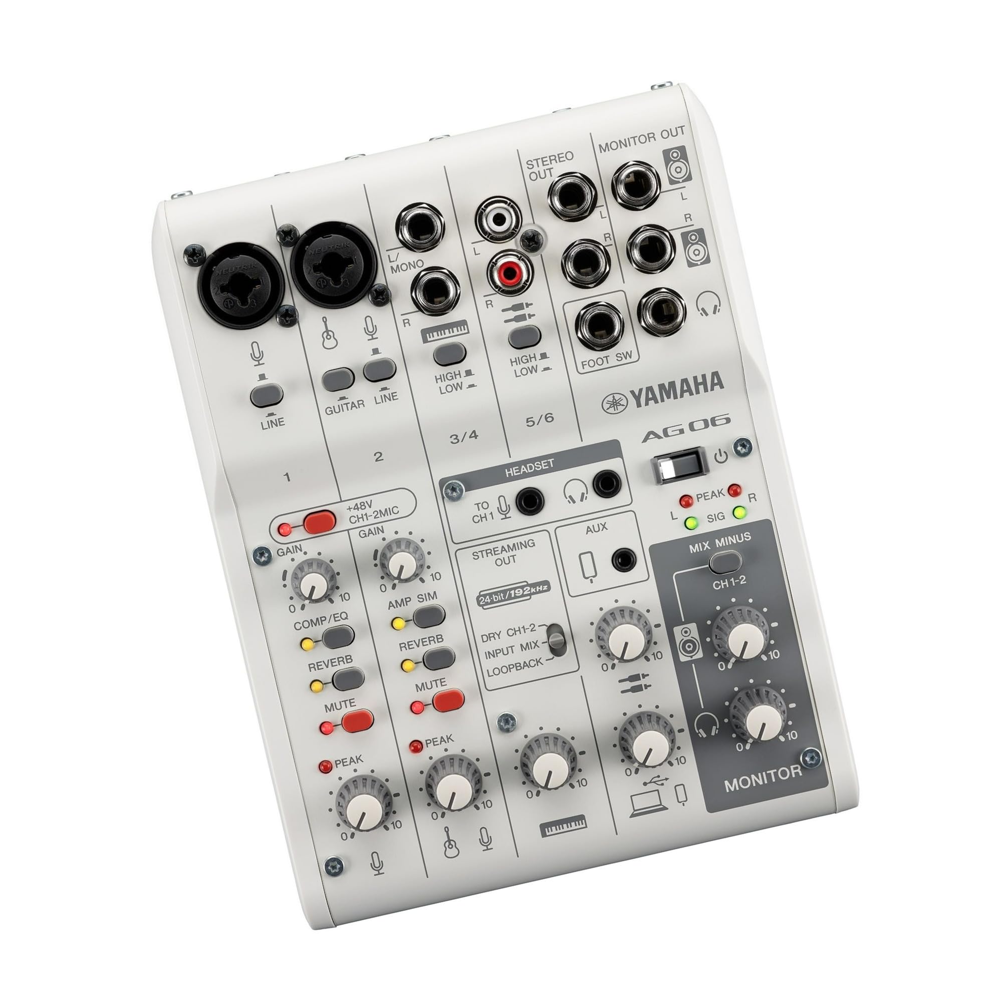 Yamaha Ag06Mk2 White 6-Channel Live Streaming Loopback Mixer/Usb Interface With Steinberg Software Suite