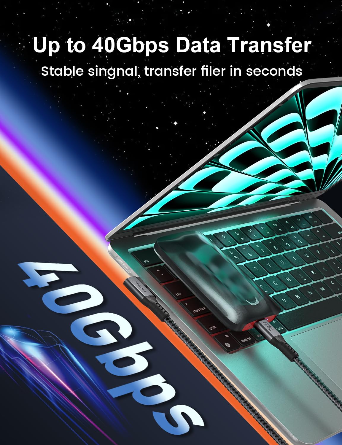 Xaosun 240W Usb 4 Cable For Thunderbolt 4, 3.3Ft Right Angle Thunderbolt 4 Cable 90 Degree, 40Gbps [Usb If Certified] Usb C To U