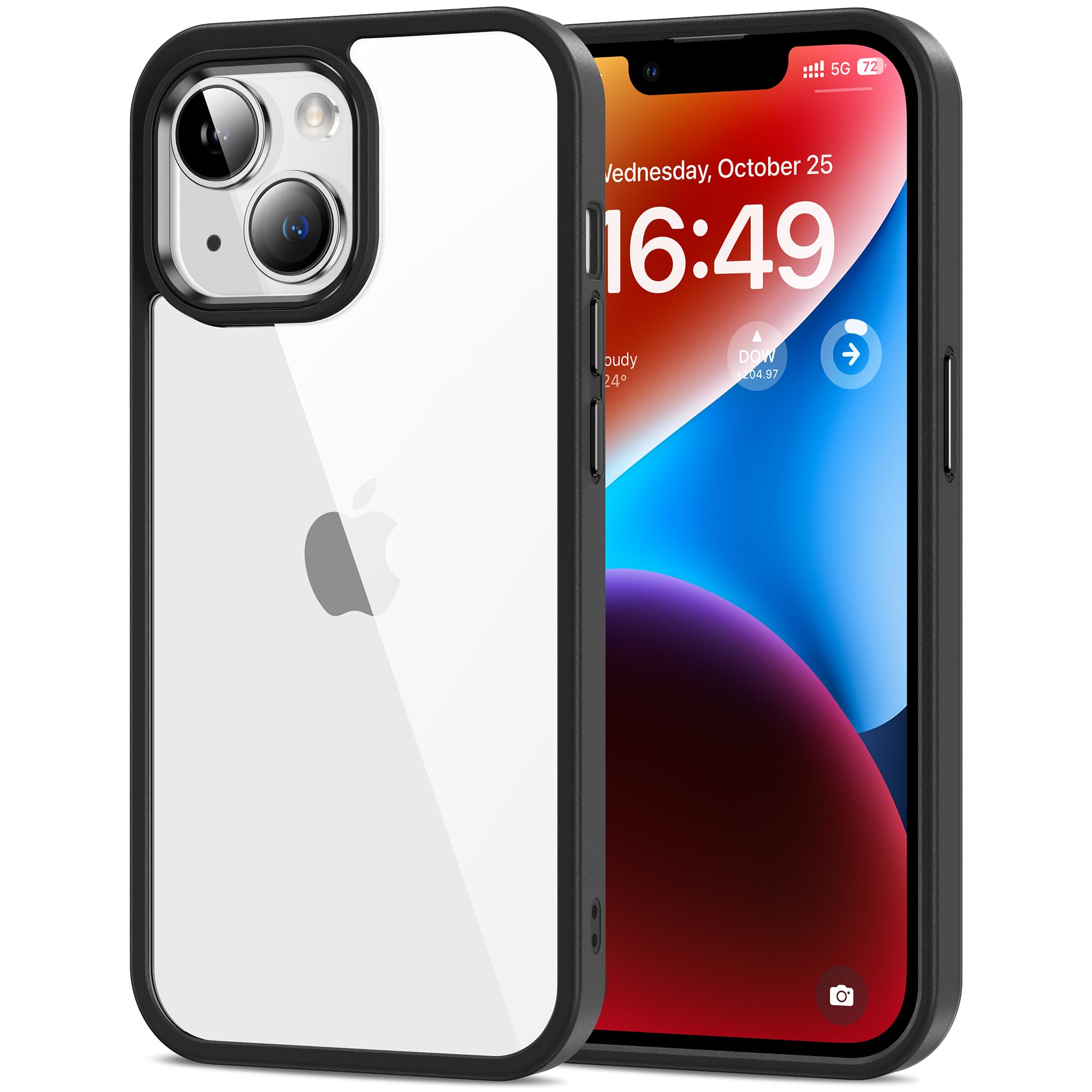 HOOMIL Case for iPhone 14 6.1-Inch, Non-Yellowing, Drop Protection, Anti-Scratch Transparent Hard Back Phone Cover - Black Clear
