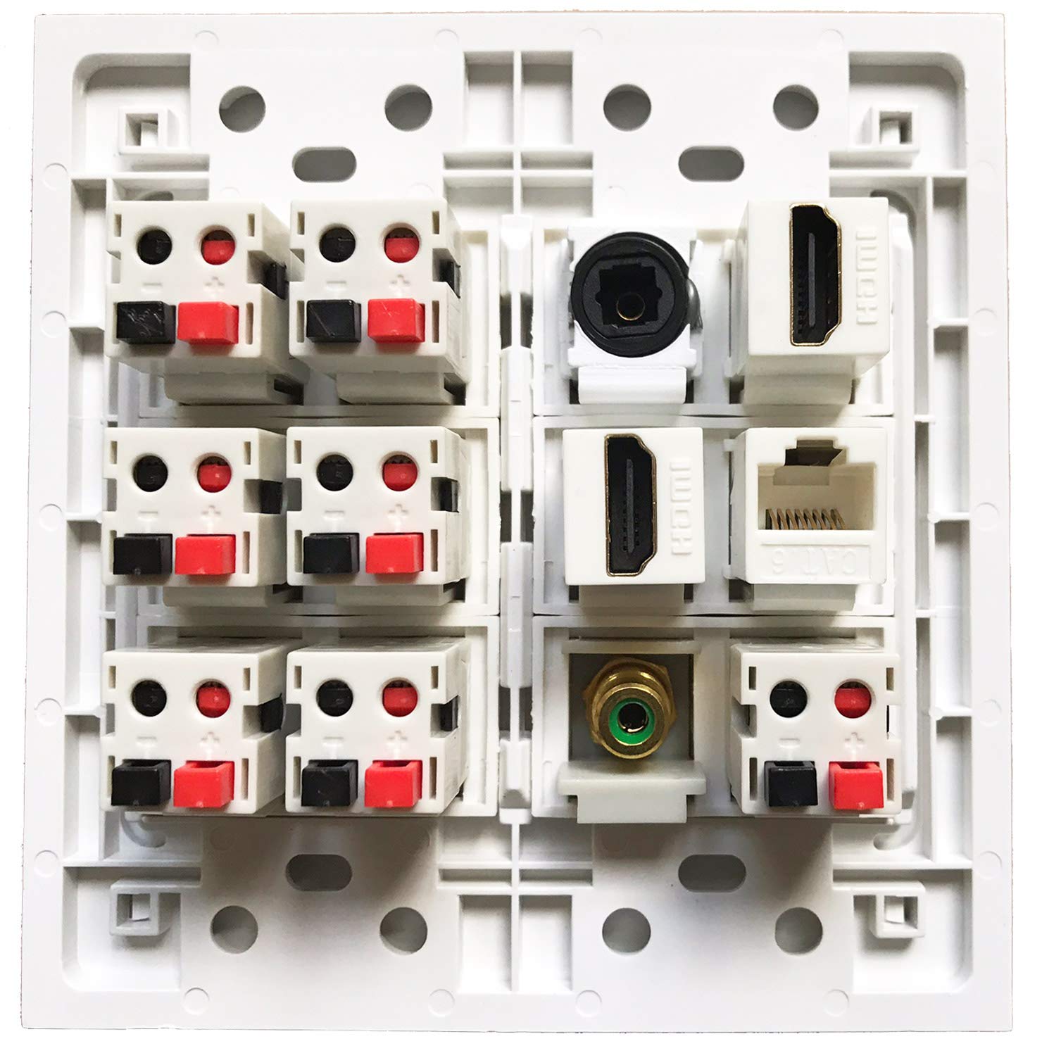 Diytech Premium Speaker Wall Plate, 7 Speaker, 2 Hdmi, 1 Toslink Fiber Optic Audio, 1 Rca Subwoofer, 1 Ethernet Cat6 Rj45, Suppo
