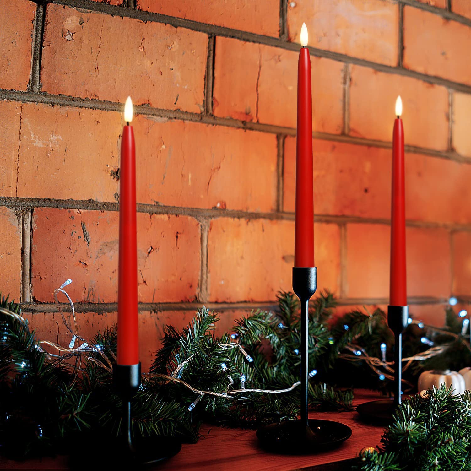 Stmarry Red Flameless Taper Candles With Remote Control   11 Inch Led Candlesticks Battery Operated, Realistic 3D Flame With Wic