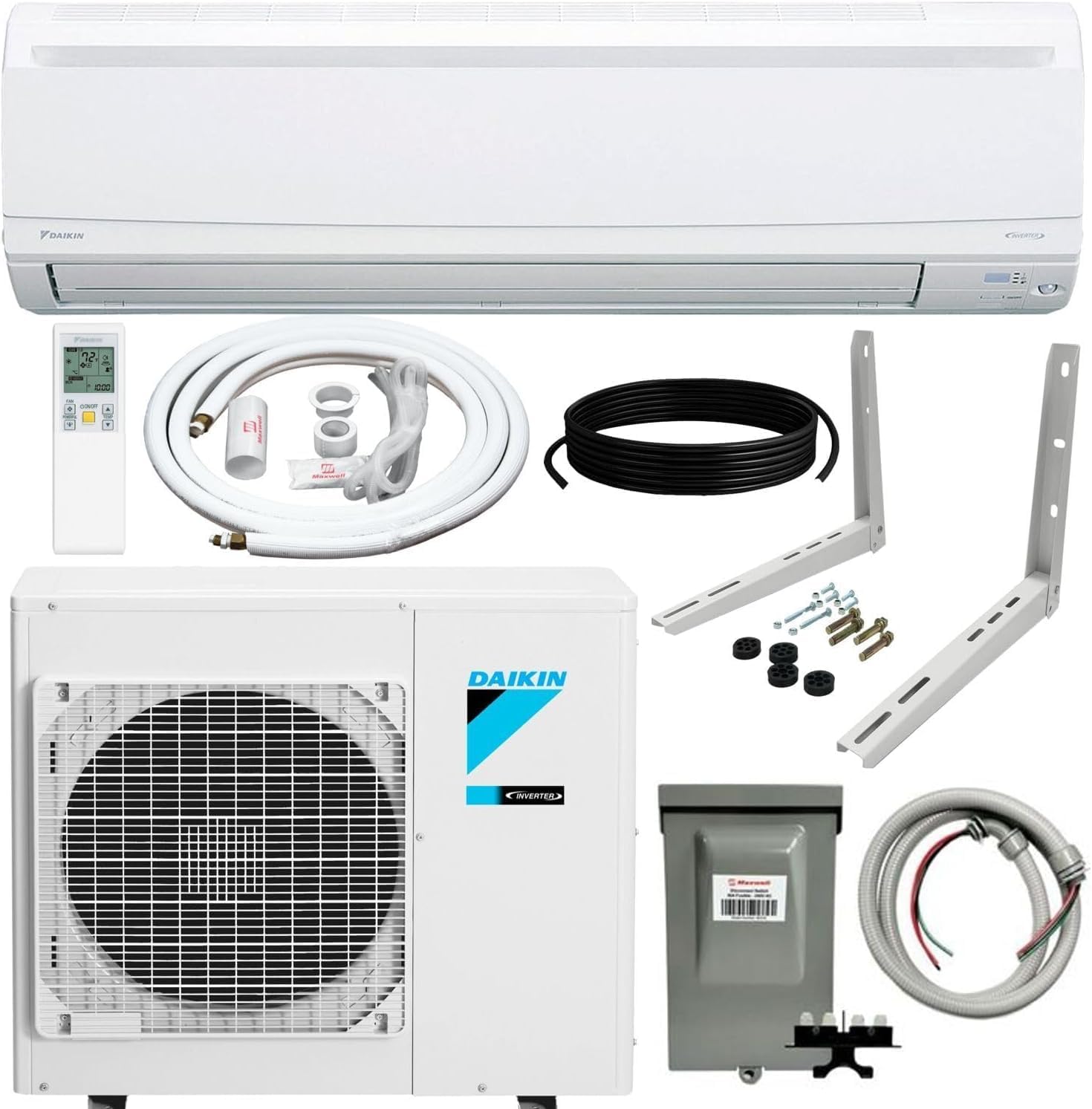 Daikin 18,000 BTU 19.5 SEER2 LV Series Ductless Mini-Split Wall Mount Heat Pump Air Conditioner with 15 Installation Kit, Wall 