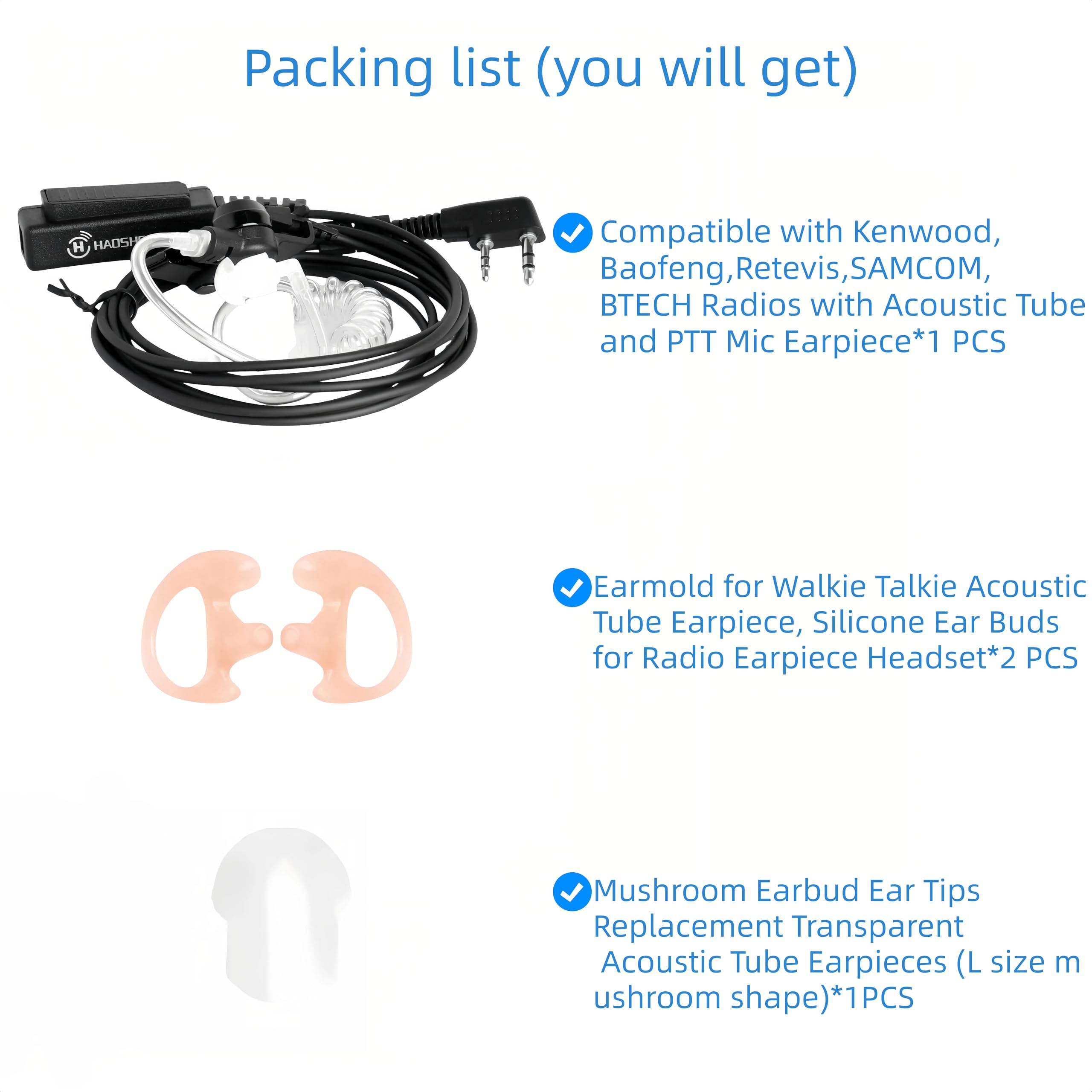 Radio Earpiece Walkie Talkie Earpiece With Mic Compatible For Kenwood Baofeng Retevis Samcom Btech Walkie Talkies Radios(Acousti