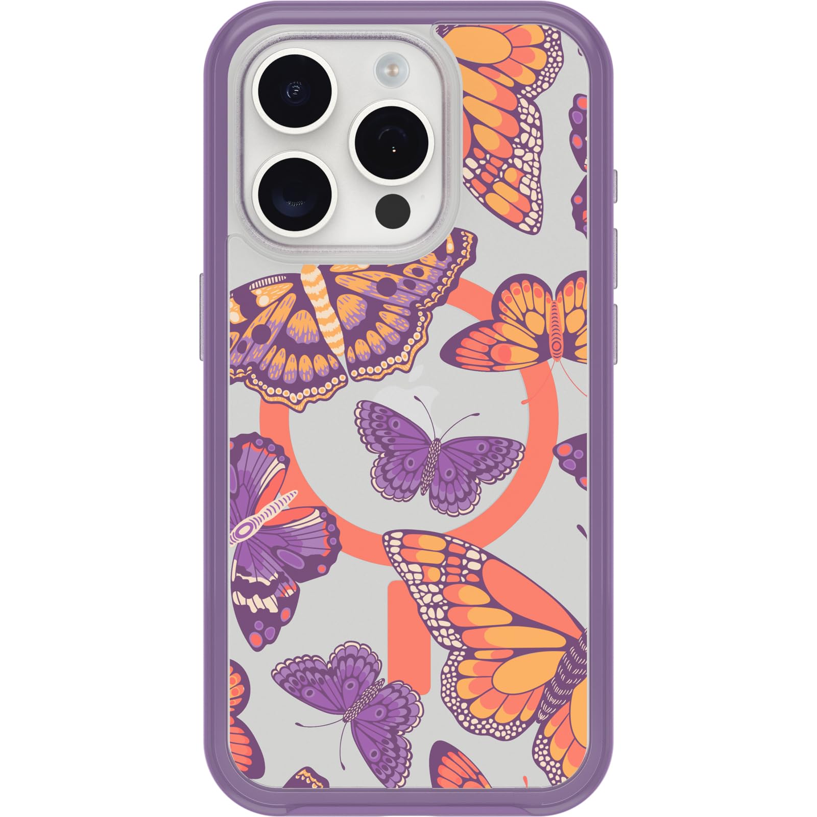 Otterbox Iphone 15 Pro (Only) Symmetry Series Clear Case   Butterfly Flutter (Purple), Snaps To Magsafe, Ultra Sleek, Raised Edg