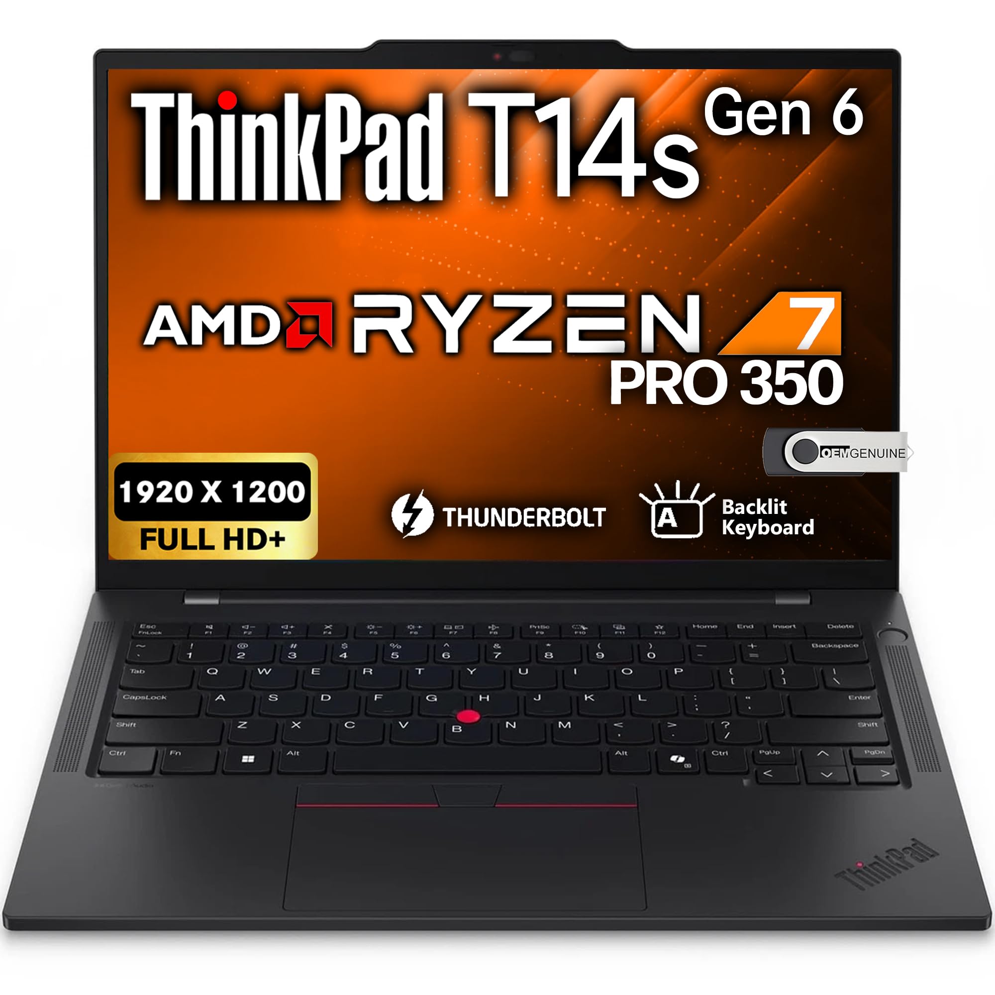Oemgenuine Lenovo ThinkPad T14s Gen 6 14 FHD+ AI Business Laptop, AMD Ryzen AI 7 PRO 350, 16GB LPDDR5X RAM, 1TB SSD PCIe, WiFi 